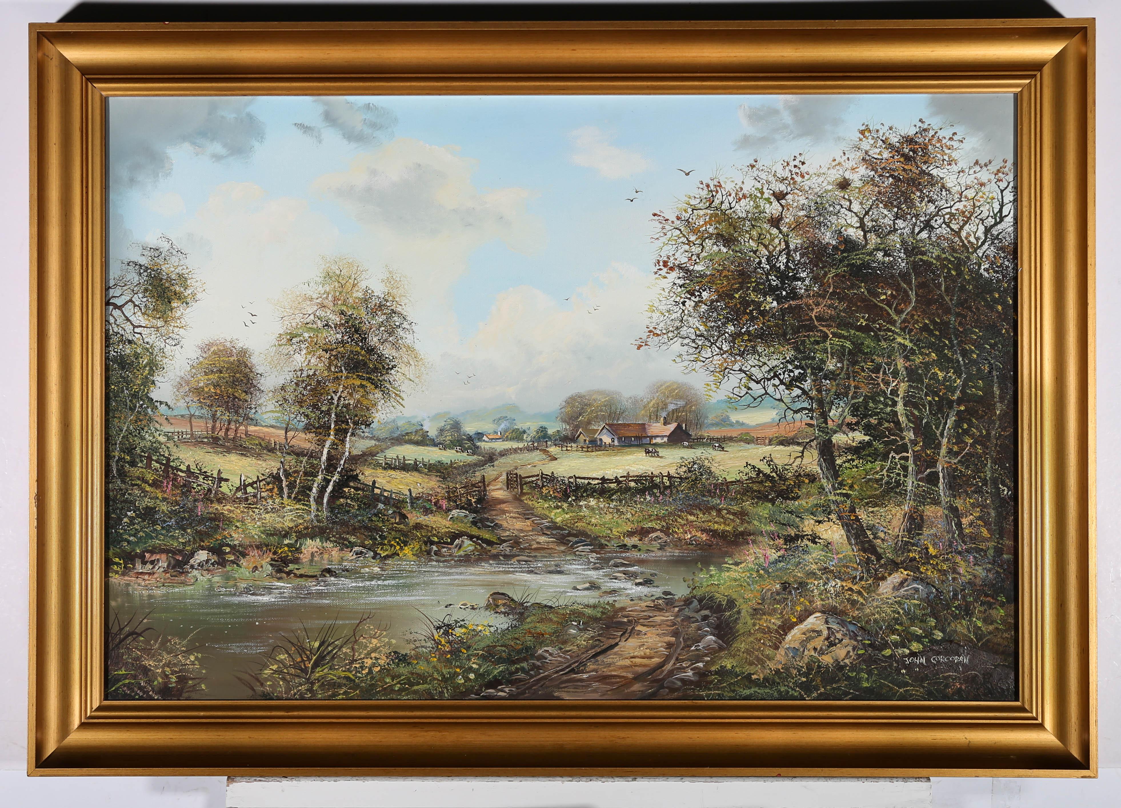 John Corcoran (geb. 1940) – Zeitgenössisches Ölgemälde, Spring On The Farm 3