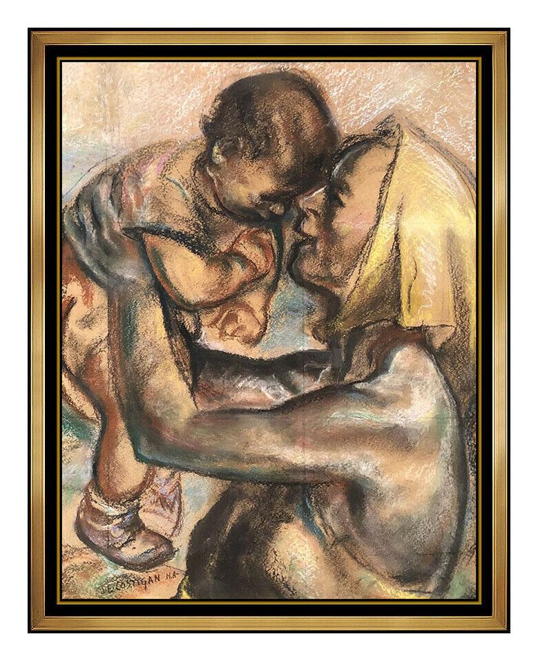 John Costigan Original Pastel Painting Signed Female Child Portrait Large Ar For Sale 1
