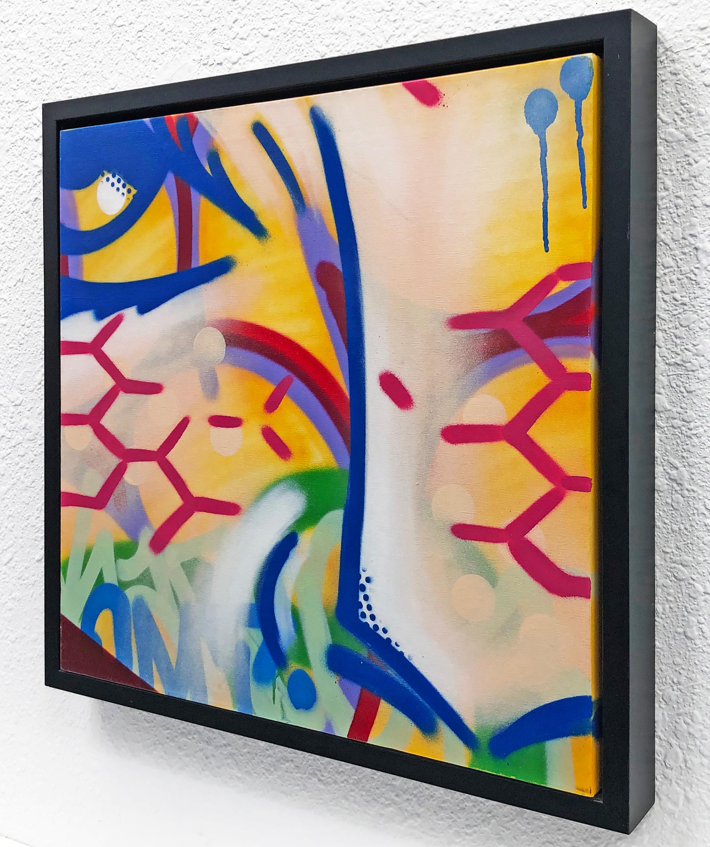 Original acrylic and spray paint on canvas. Hand signed, titled and dated on verso by John 'Crash' Matos. Canvas size 24 x 24 inches.   Frame size 26 x 26 inches.

Artwork is in excellent condition. Certificate of Authenticity included. All