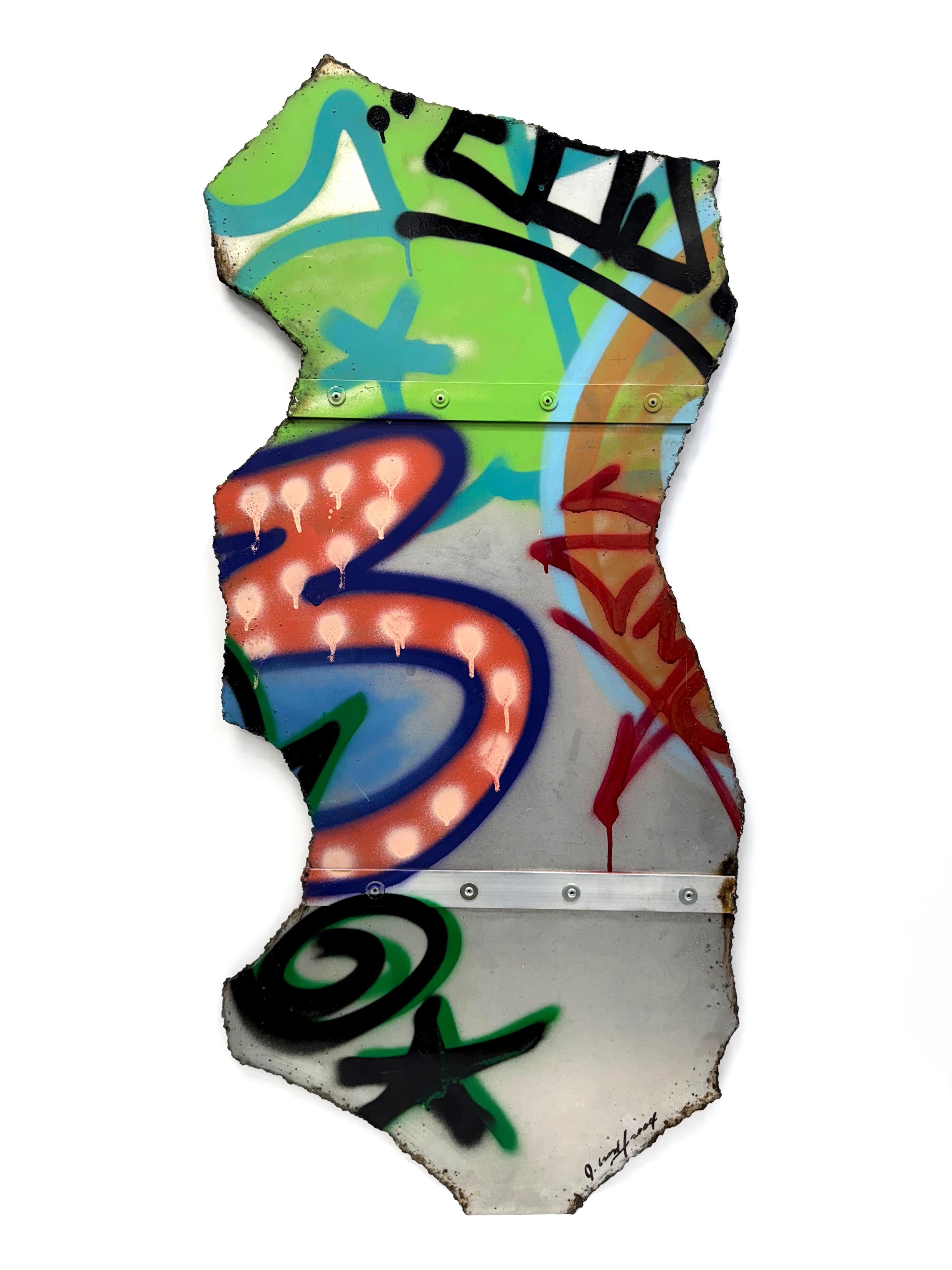 Ohne Titel (großes Originalgemälde auf Metall) – Mixed Media Art von John Crash Matos