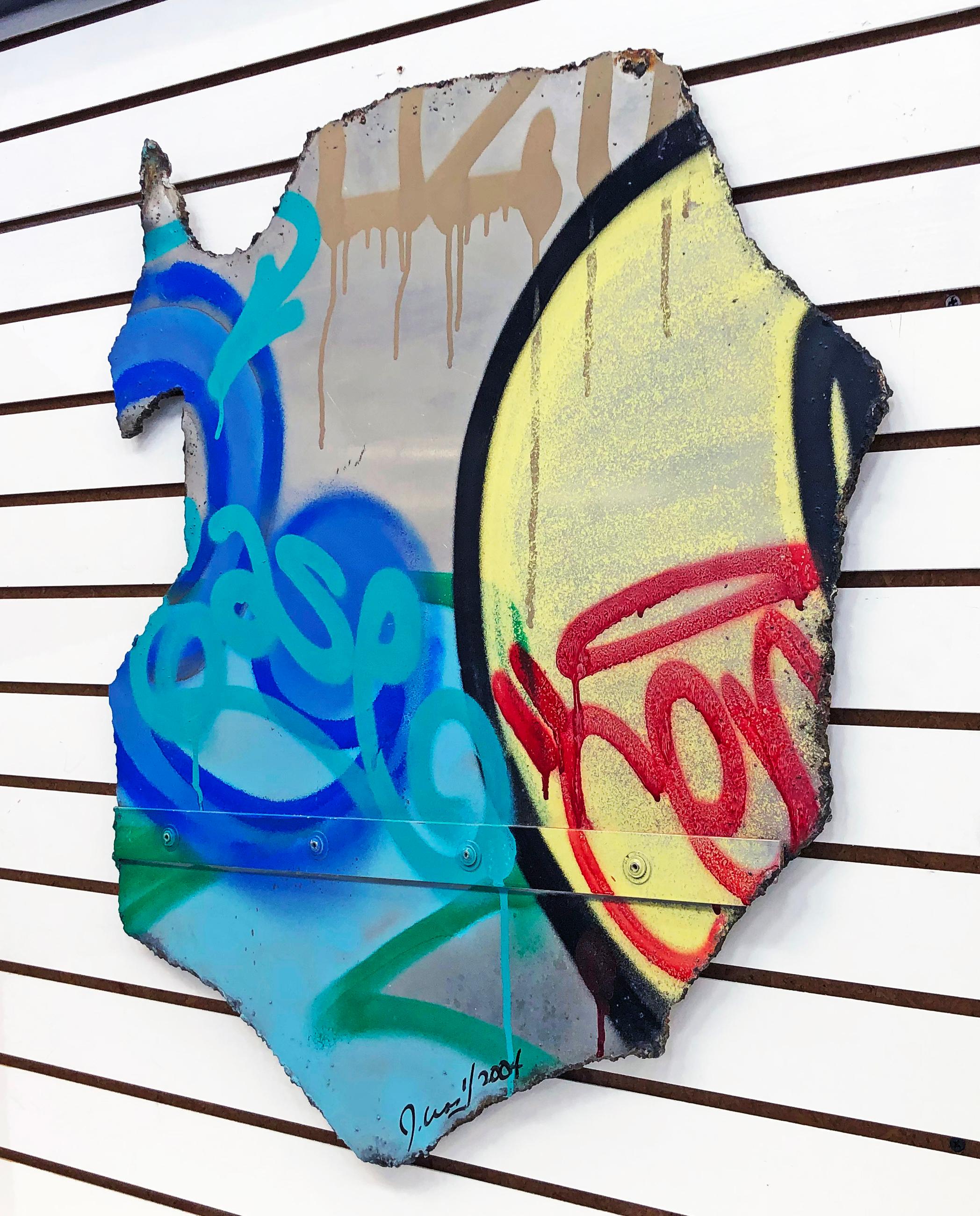 Untitled (Original Painting on Metal) - Street Art Mixed Media Art by John Crash Matos