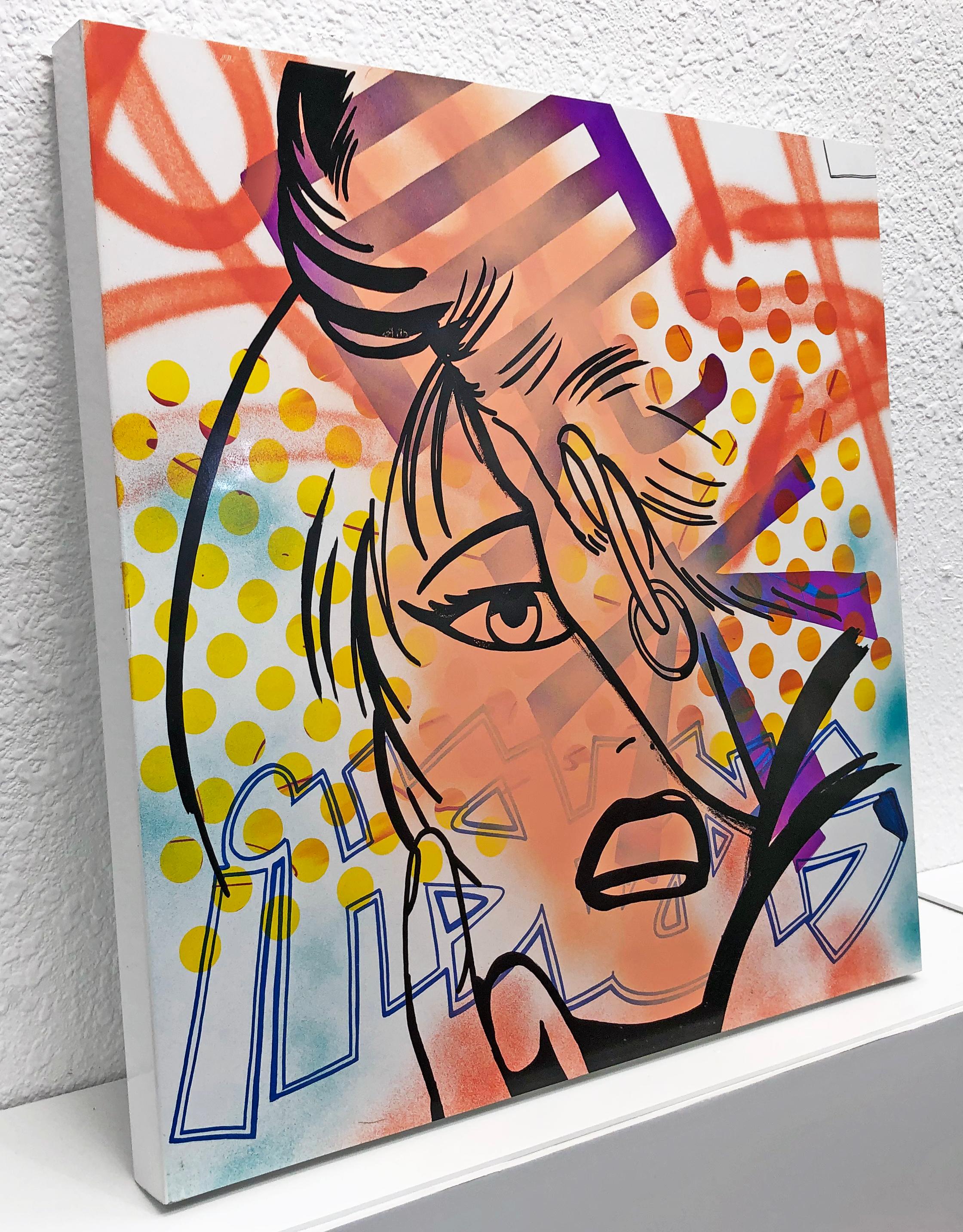 Untitled (Original Painting on Metal) - Beige Abstract Painting by John Crash Matos