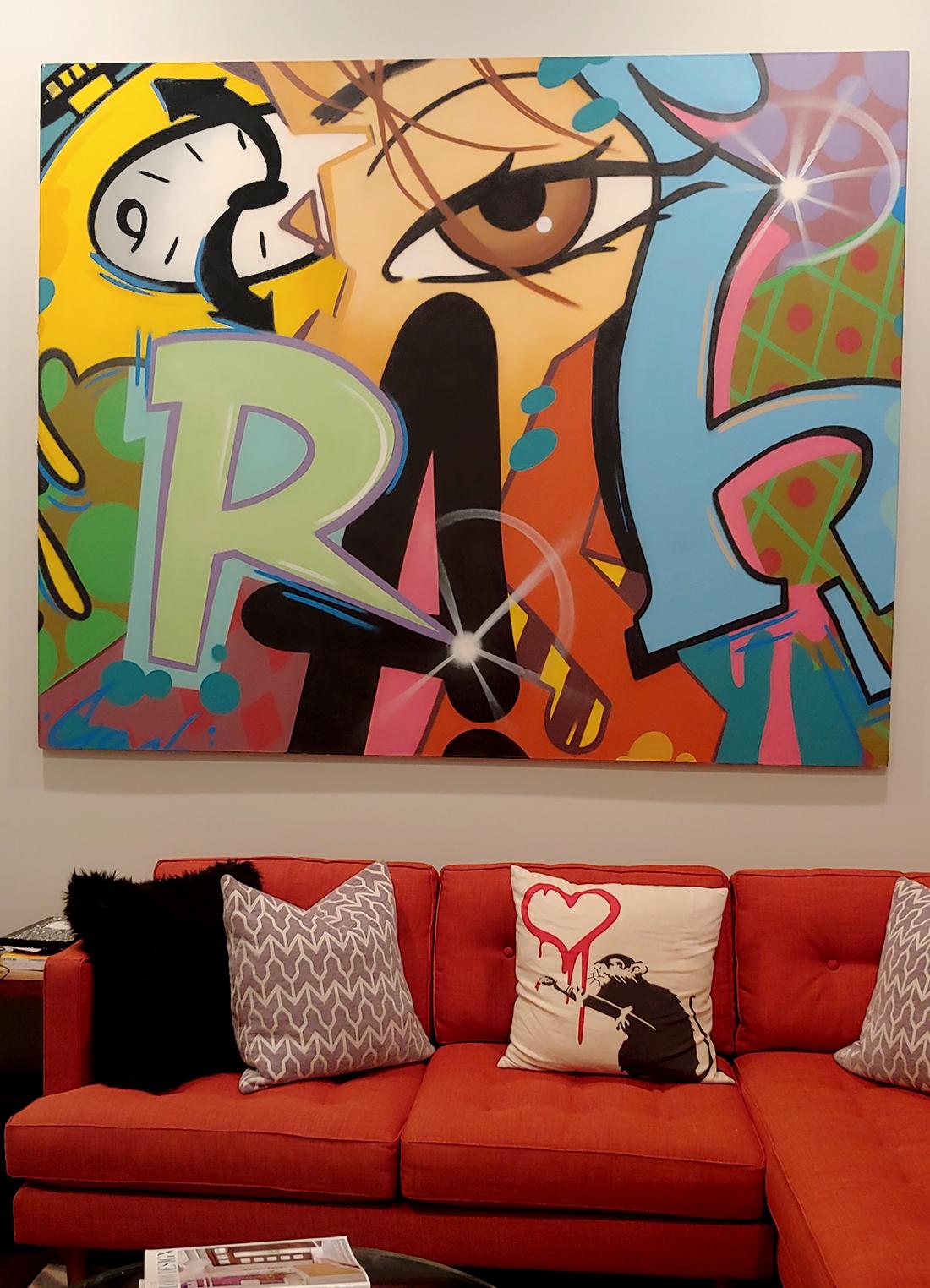 Grande tela 66x82 dipinta con acrilico e vernice spray dalla leggenda dei graffiti di New York CRASH - Painting Street Art di John Crash Matos