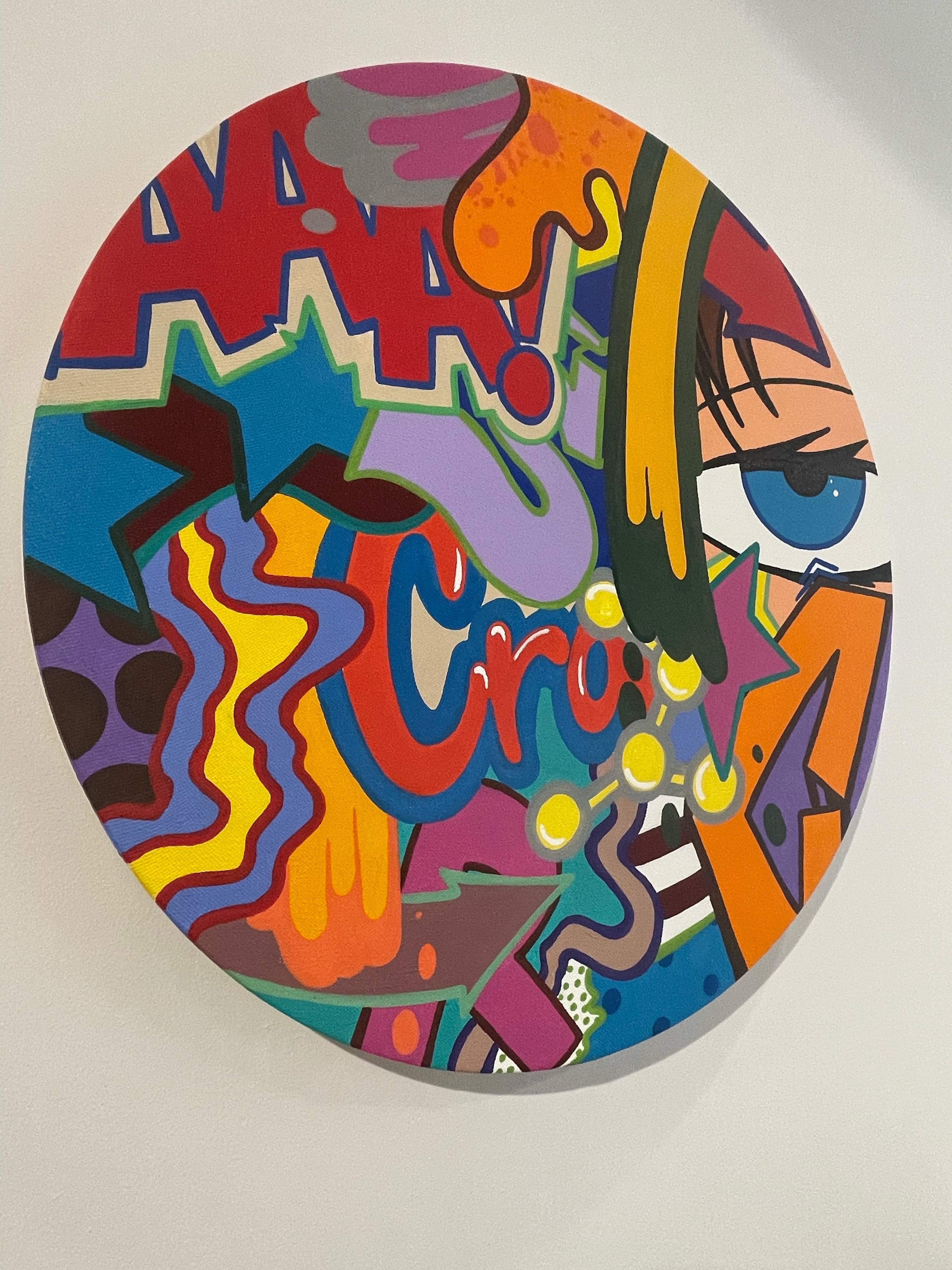 Sprühfarbe/Graffiti/Street Art/Pop Art_Round_John „CRASH“ Matos, Retro-spektive – Painting von John Crash Matos