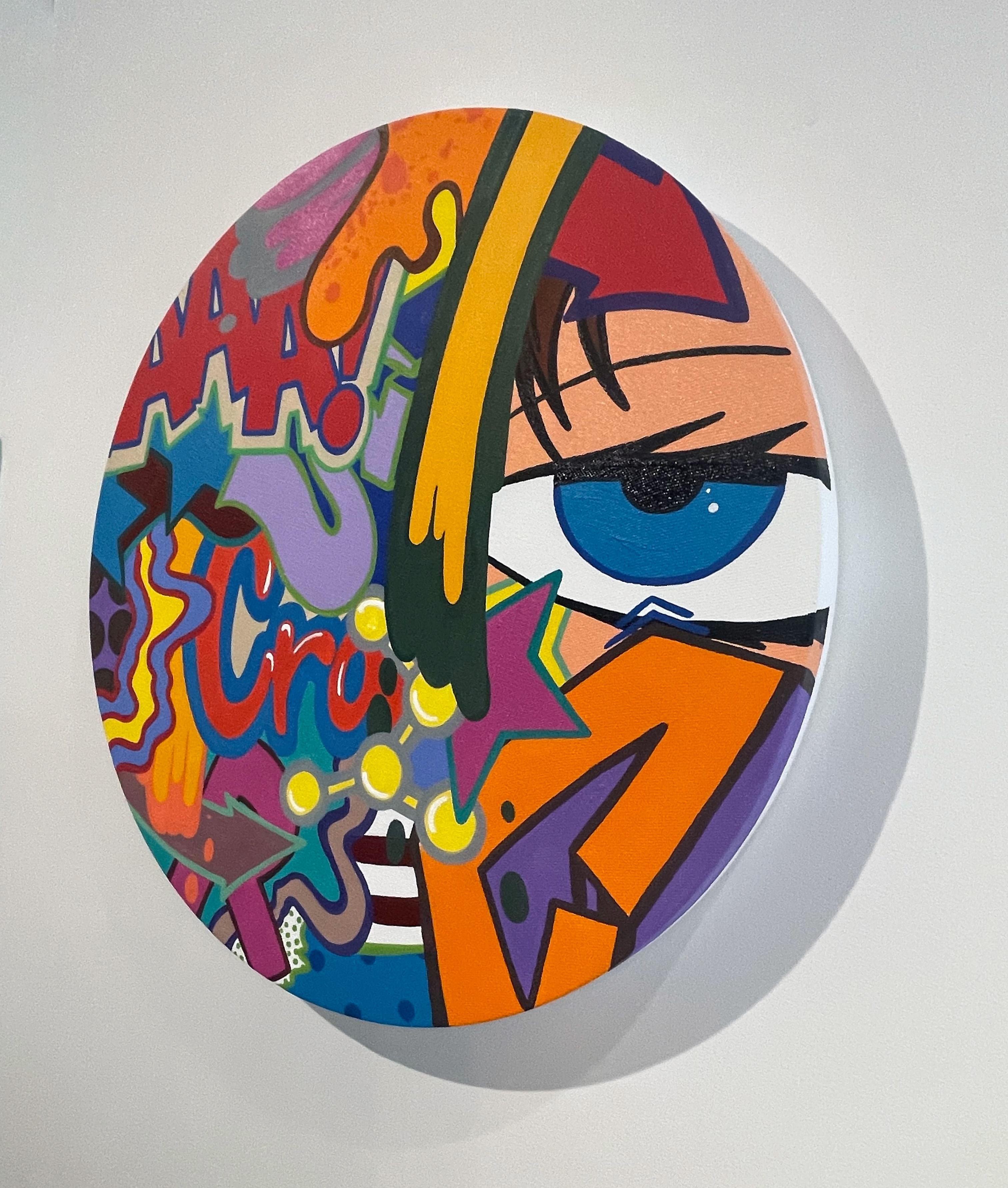 Sprühfarbe/Graffiti/Street Art/Pop Art_Round_John „CRASH“ Matos, Retro-spektive (Grau), Abstract Painting, von John Crash Matos