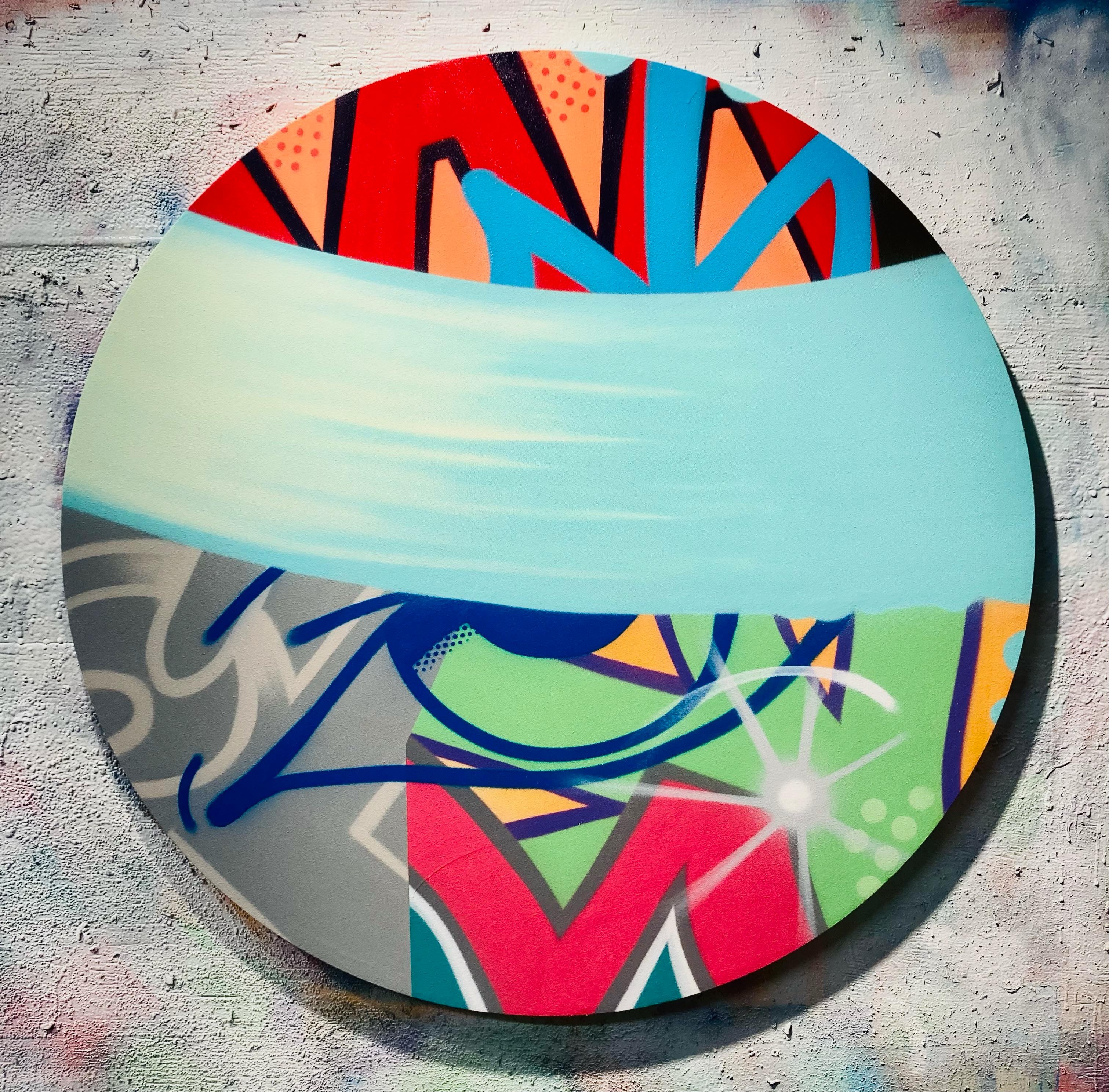 John Crash Matos Figurative Painting – Sprühfarbe/Graffiti/Street Art/Pop_Round Canvas_John „CRASH“ Matos, Revision