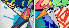 Used Spray Painted Street Art by John "CRASH" Matos, Reaching For The Stars Diptych