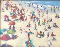 "Aerial View of a Day at the Beach" Colorful Post-Impressionist Oil Painting