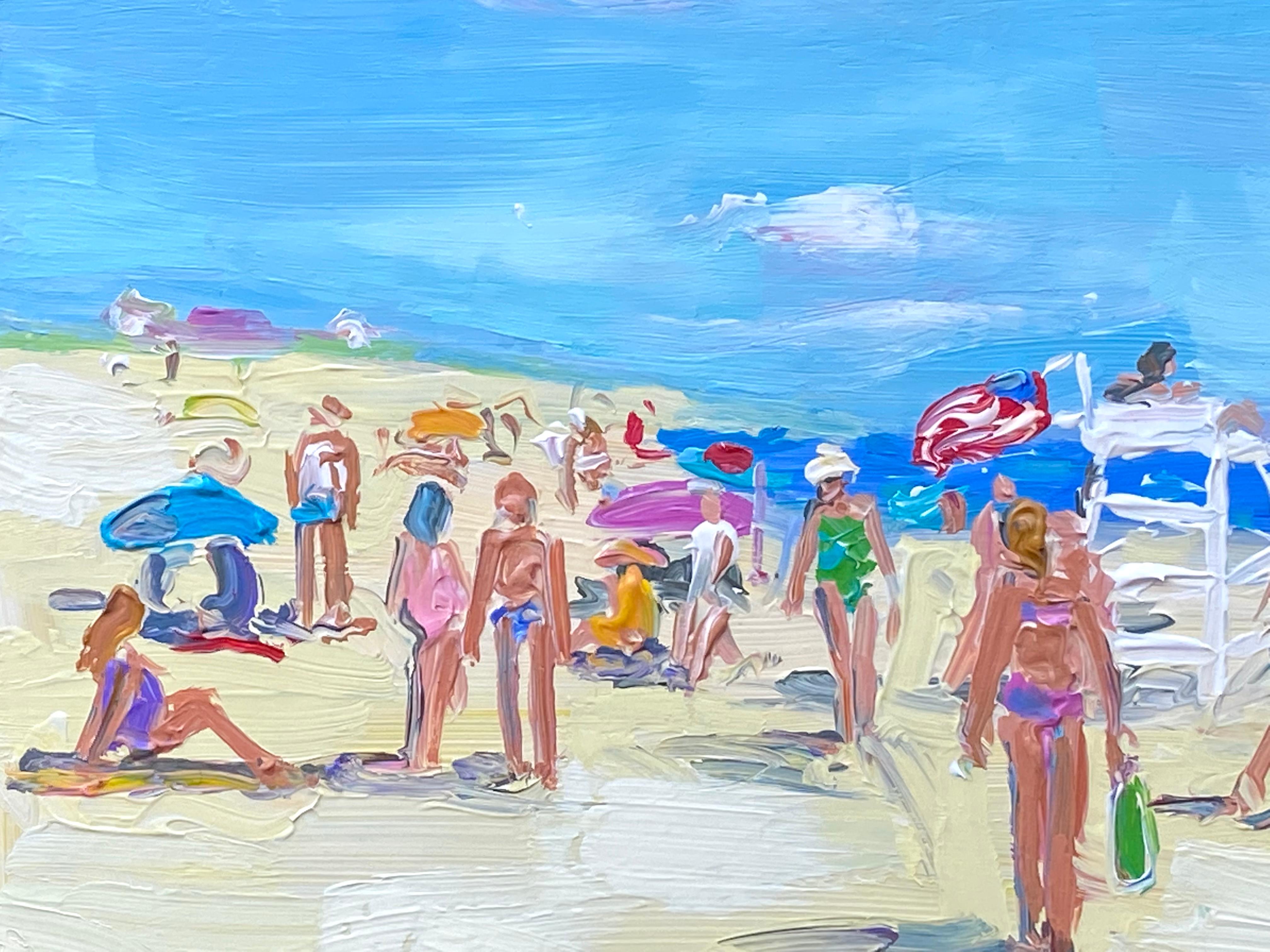 Bellissimo dipinto di Southampton, New York, realizzato dal noto artista contemporaneo di Hampton, John Crimmins.  La spiaggia è Cooper's Beach, la principale spiaggia oceanica del villaggio di Southampton.  Pittura acrilica su tavola rigida.