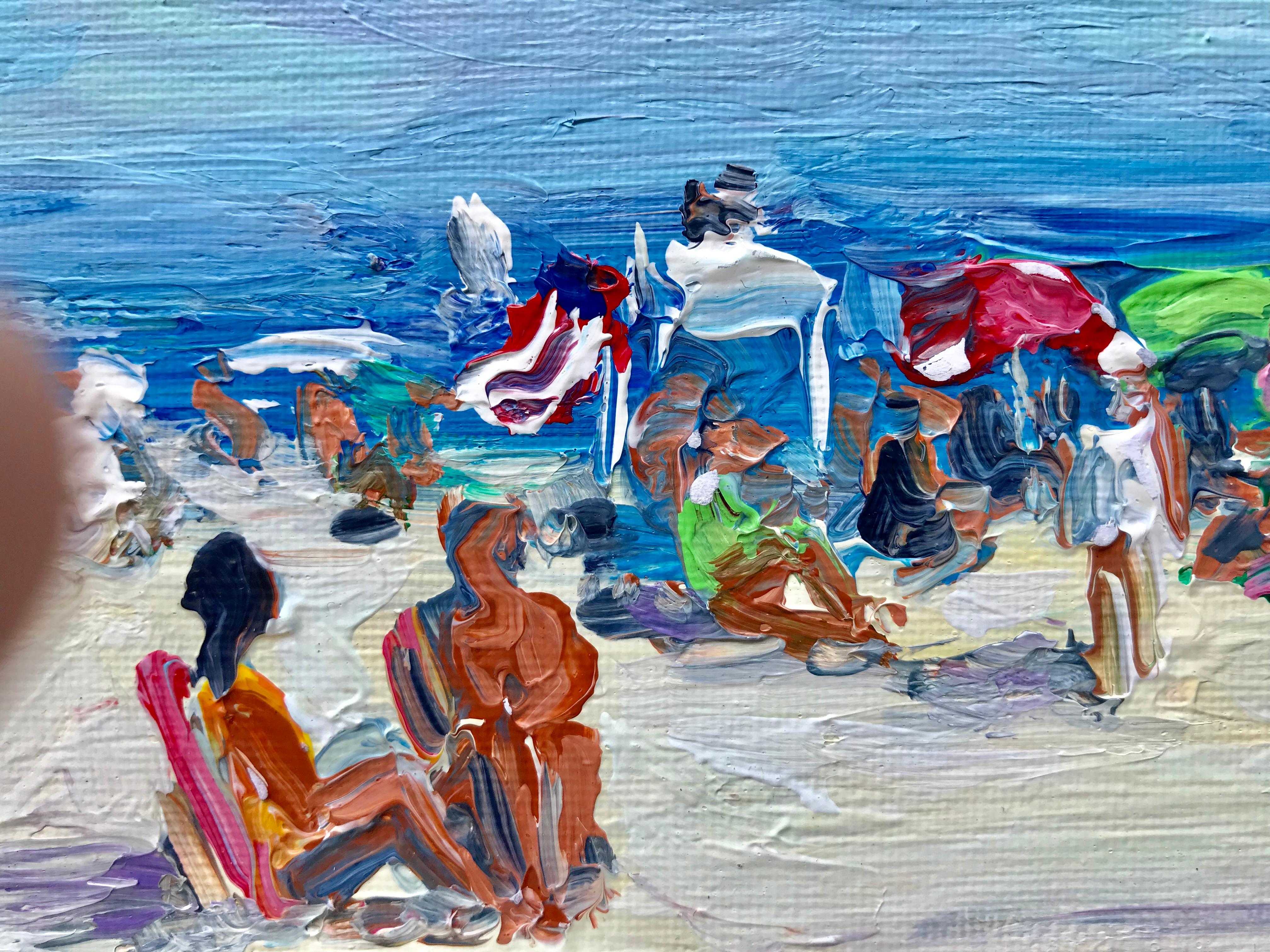 “Beach Day” - Blue Figurative Painting by John Crimmins