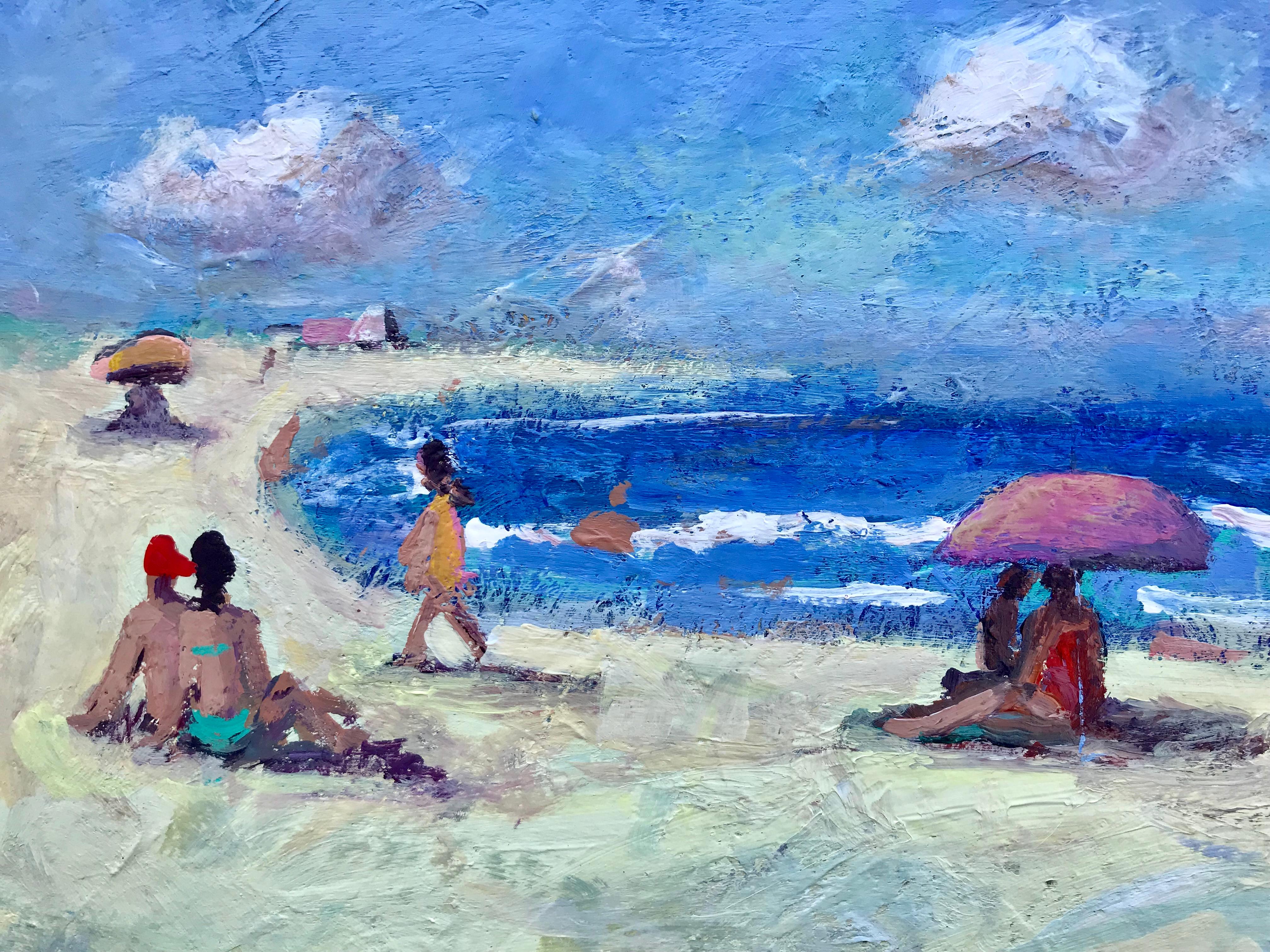Journée de plage - Post-impressionnisme Painting par John Crimmins