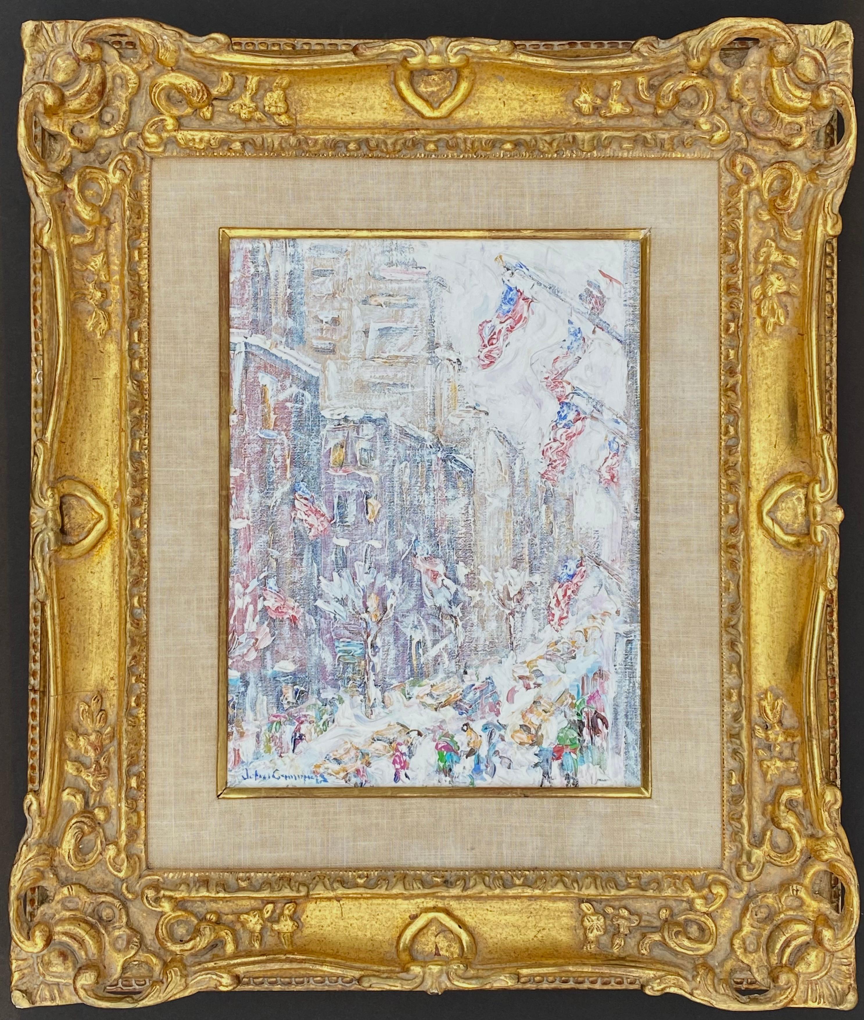 “Flags on Fifth Avenue” - Post-Impressionist Painting by John Crimmins