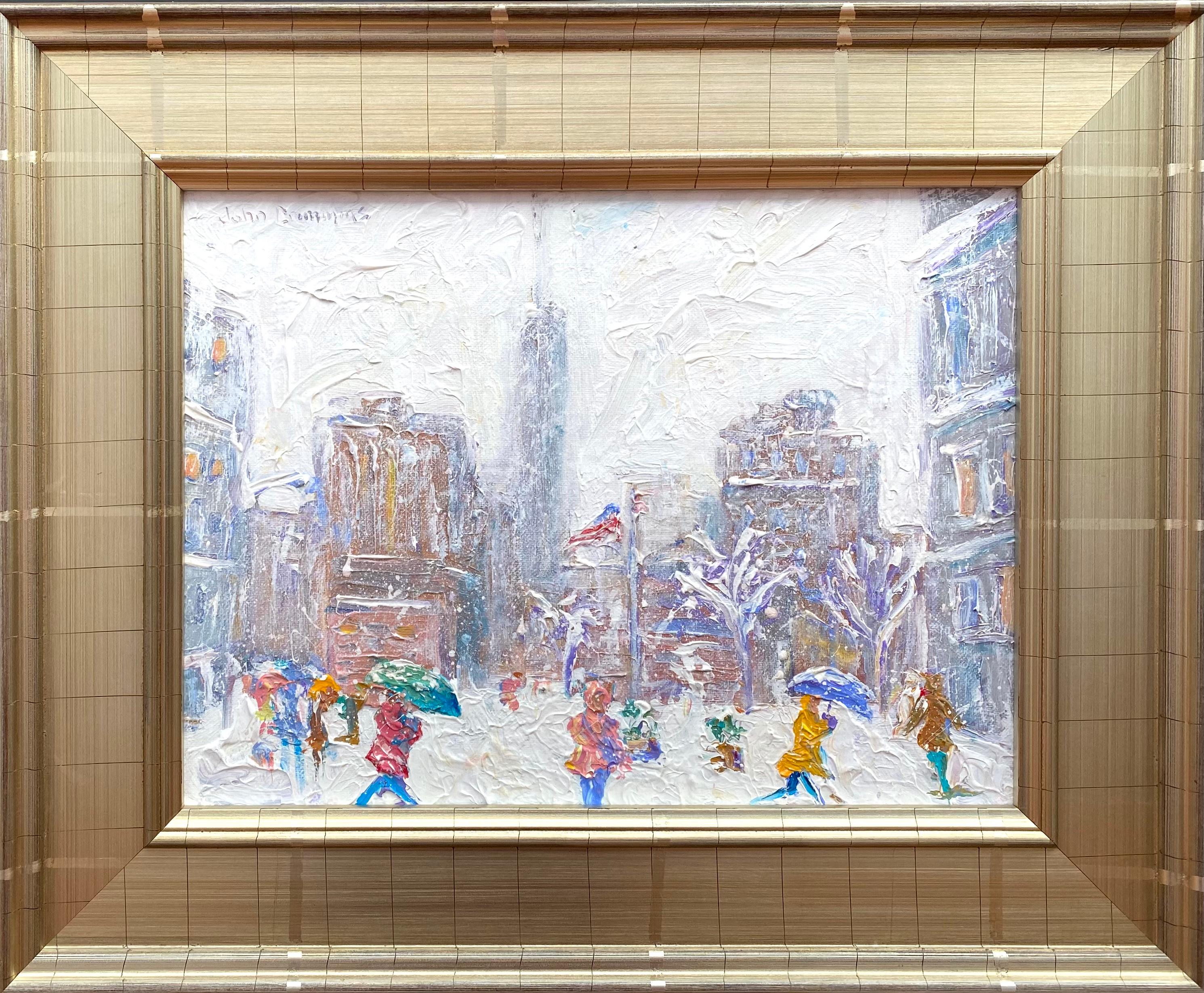 “Wintry Day, Madison Square” - Painting by John Crimmins
