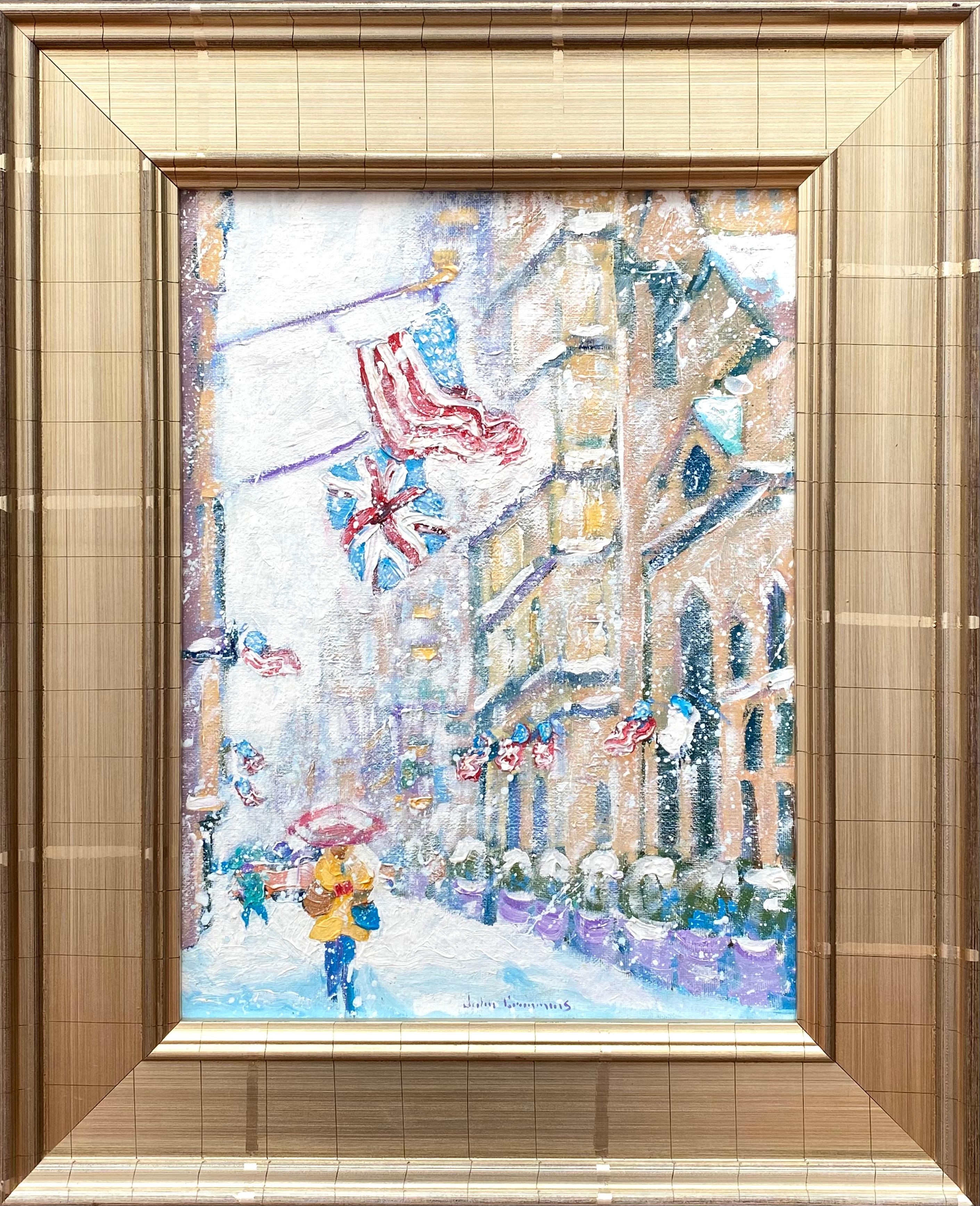 “Saks Fifth Avenue” - Gray Figurative Painting by John Crimmins