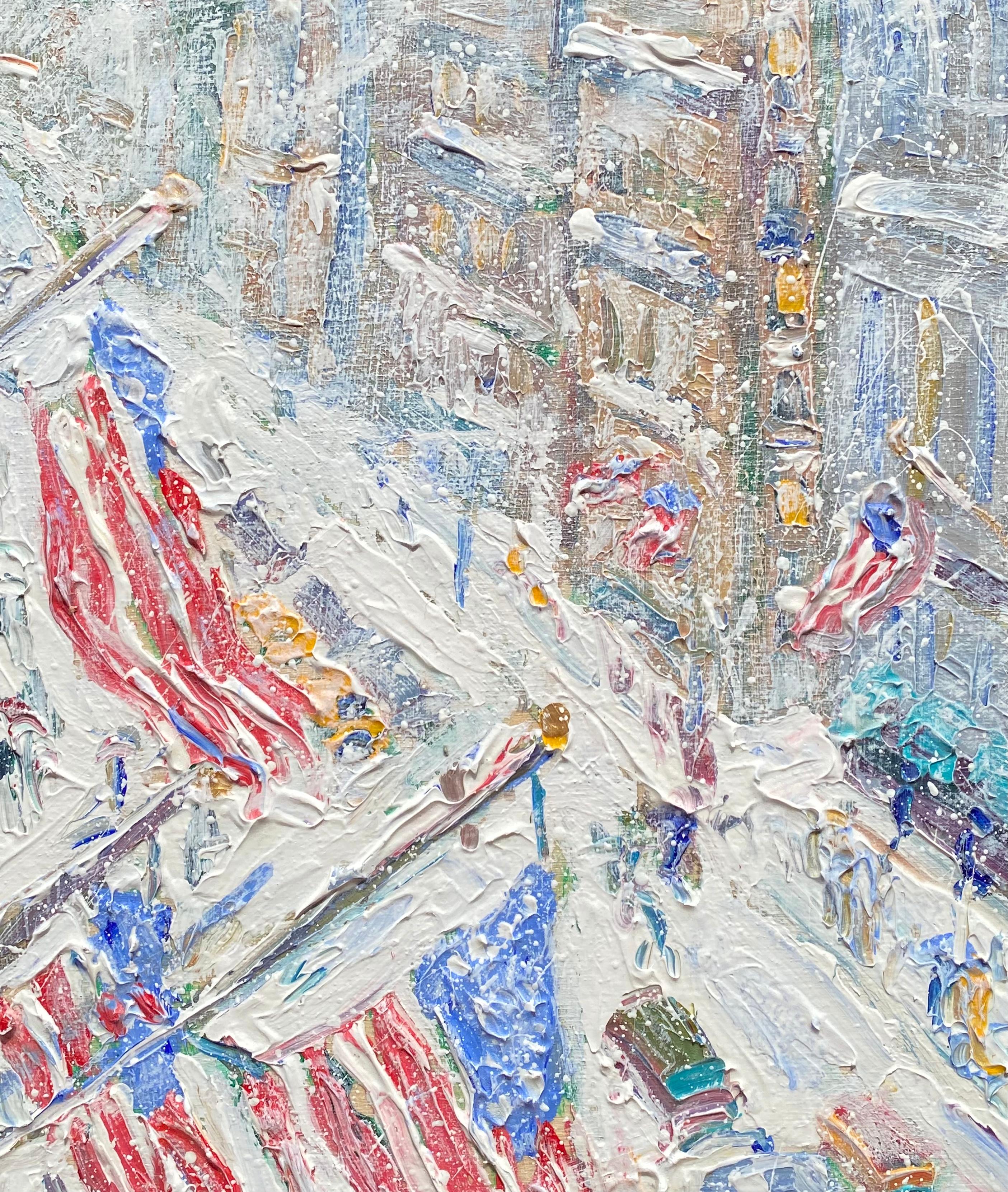 “Snowy Eve, 5th Avenue” - Painting by John Crimmins