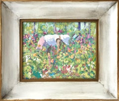 Postimpressionistisches Ölgemälde auf Leinwand, „Afternoon in Courtyard Garden“