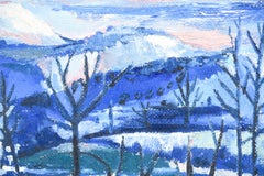 John Crockett, Modernist "Snowy Evening" Oil on Masonite Landscape, 1959