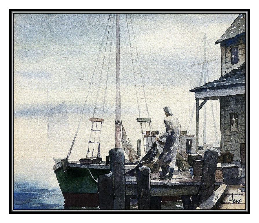 John Cuthbert Hare Original Painting Gloucester Harbor Landscape Signed Artwork For Sale 1