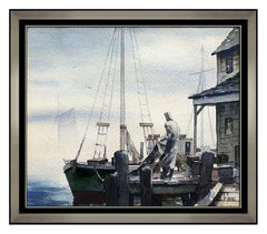 John Cuthbert Hare Original Painting Gloucester Harbor Landscape Signed Artwork