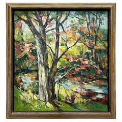Peinture de paysage abstrait du milieu du siècle dernier de John Cuthbert Hare, huile sur toile 