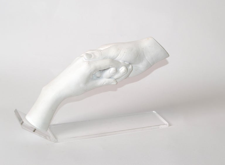 John Cutrone Plaster Sculpture on Lucite Base Couple Holding Hands