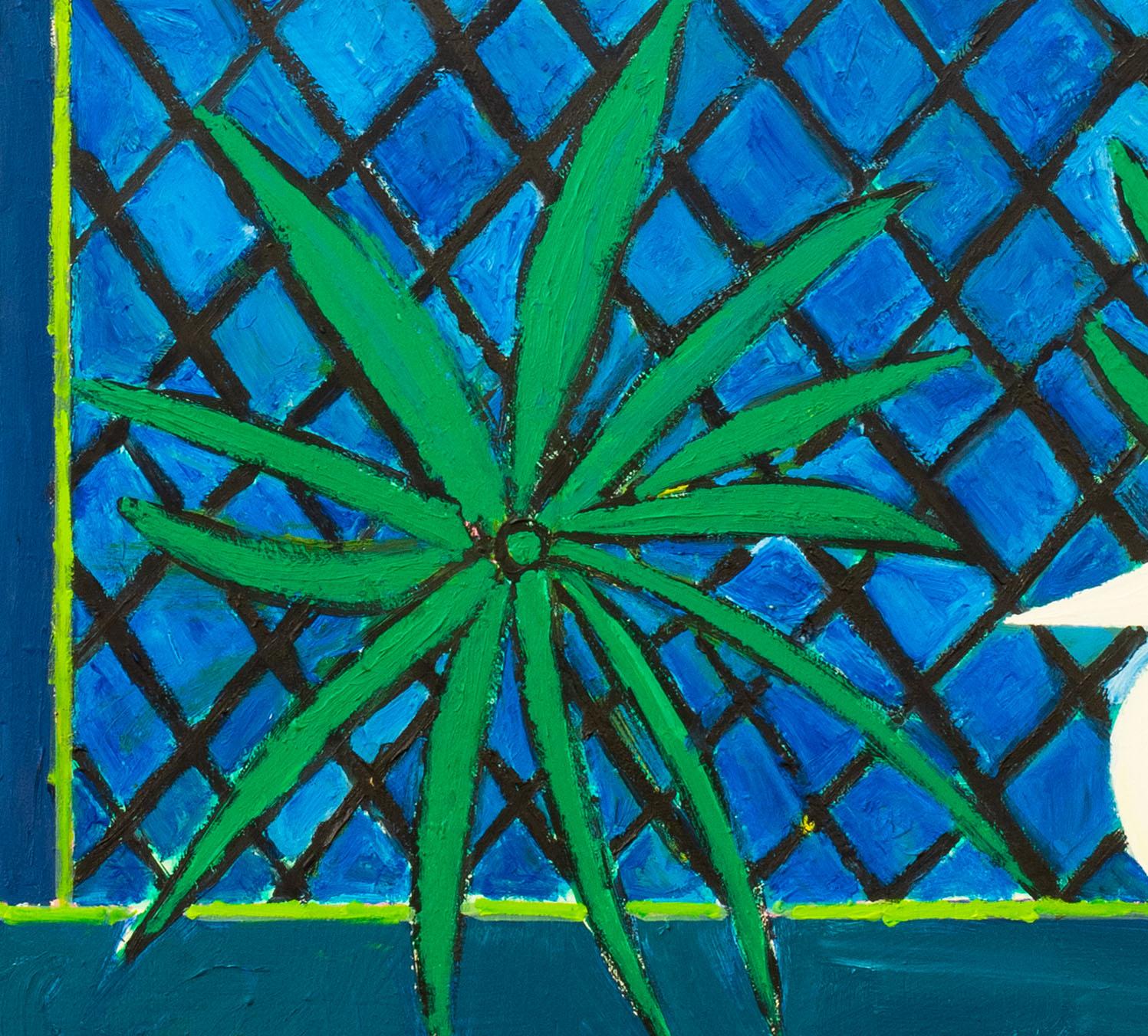 Peinture  l'huile du XXe sicle reprsentant des colombes blanches sur un fond bleu et vert - Painting de John D. Edwards