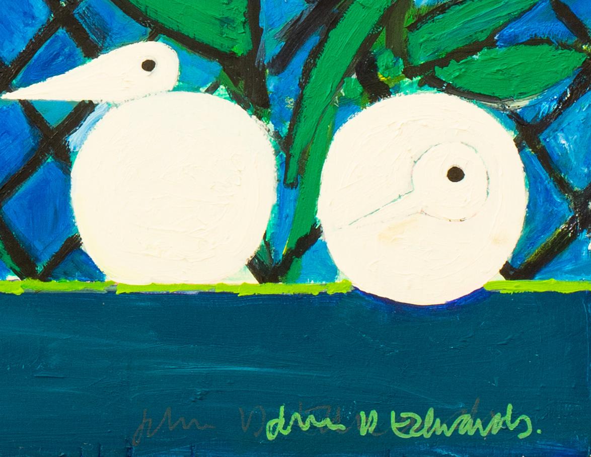 John D. Edwards (britannique, né en 1952)
Les pigeons de Picasso (colombes blanches), 1992
huile sur carton
signé 