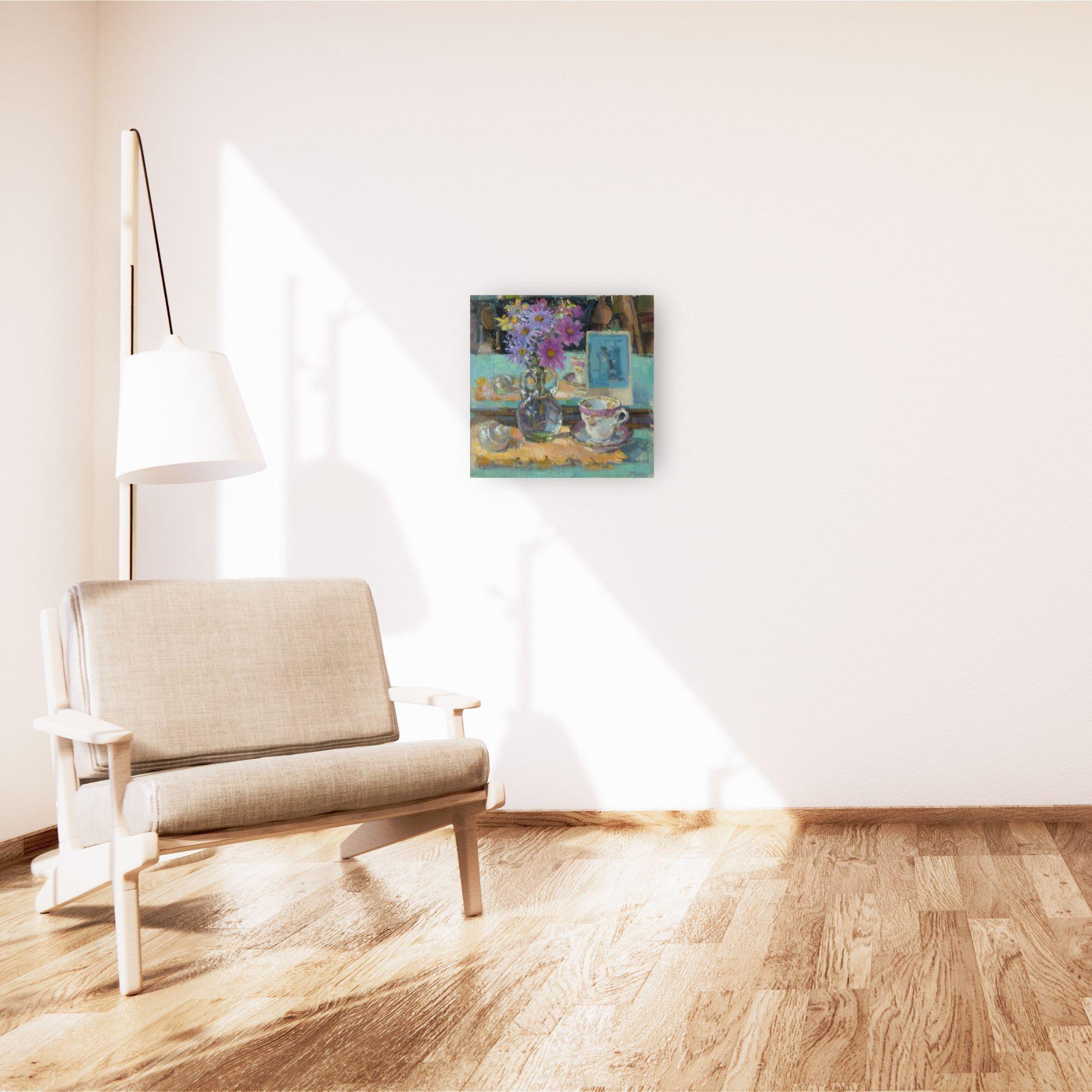 Herbstblumen – impressionistisches Stillleben-Kunstwerk in Ölgemälde mit modernen Blumen – Painting von John D Martin RBA