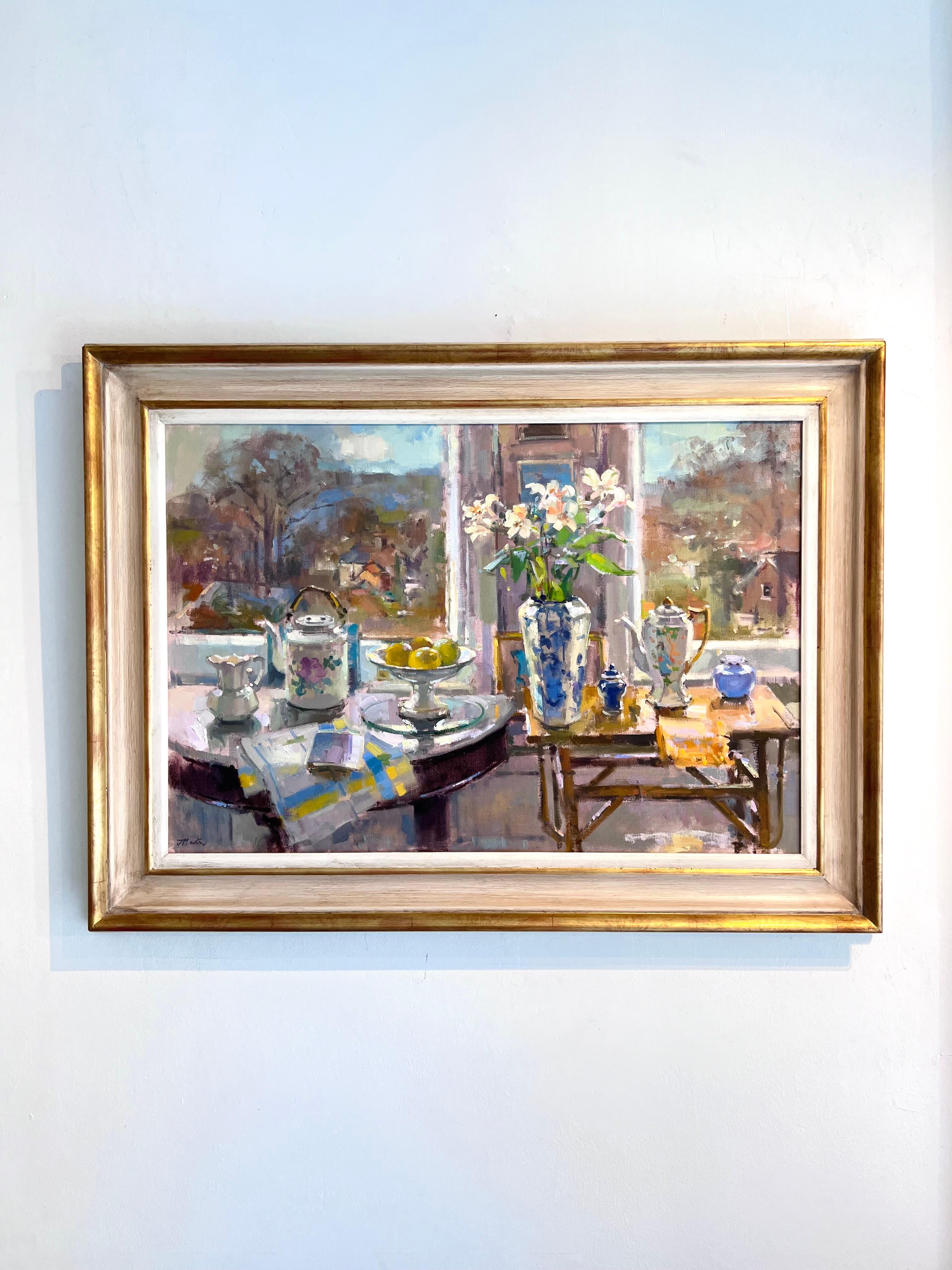 Autumn Studio- original impressionist floral painting- contemporary art - Painting by John D Martin RBA