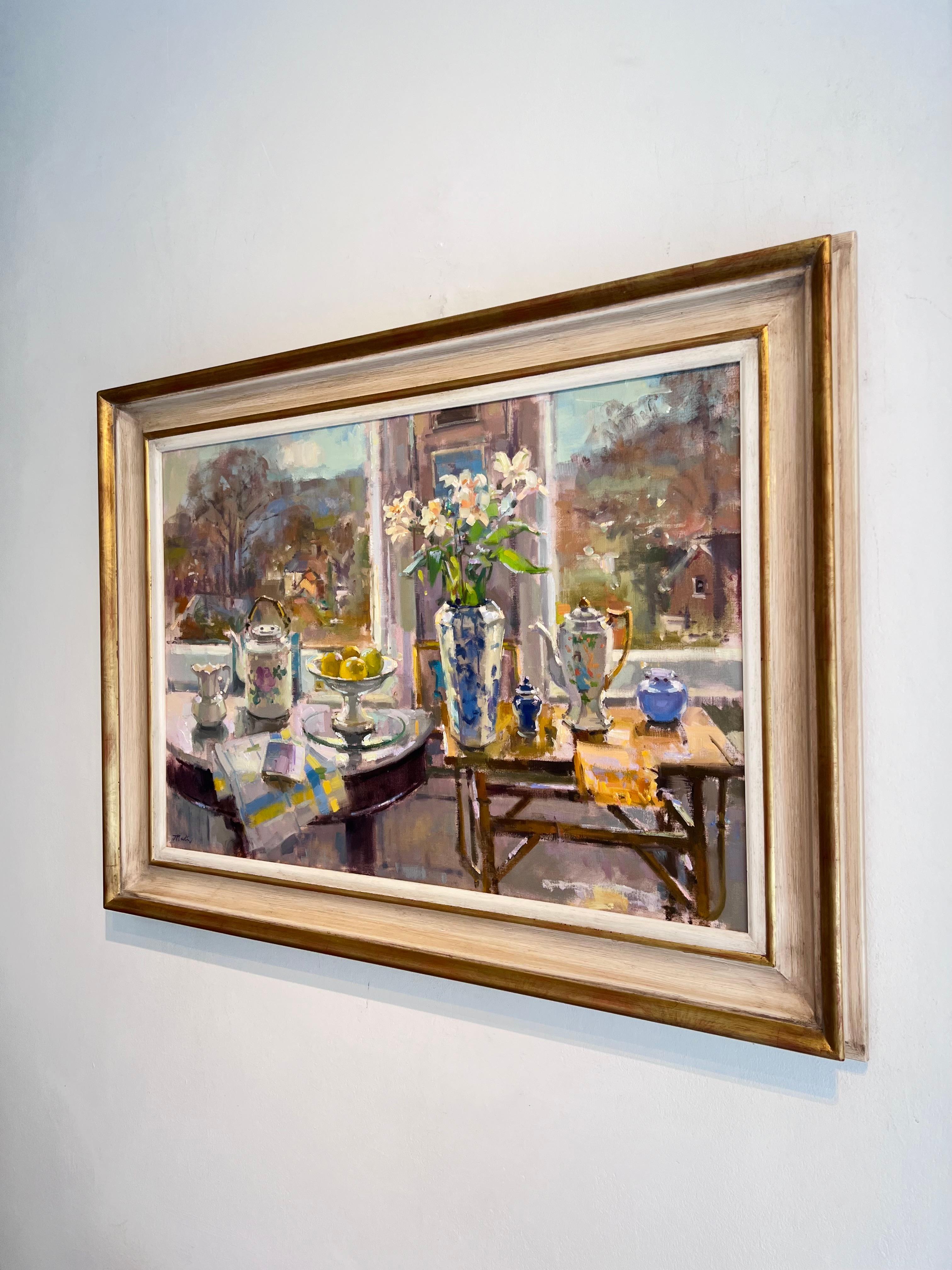 Autumn Studio- original impressionist floral painting- contemporary art - Impressionist Painting by John D Martin RBA