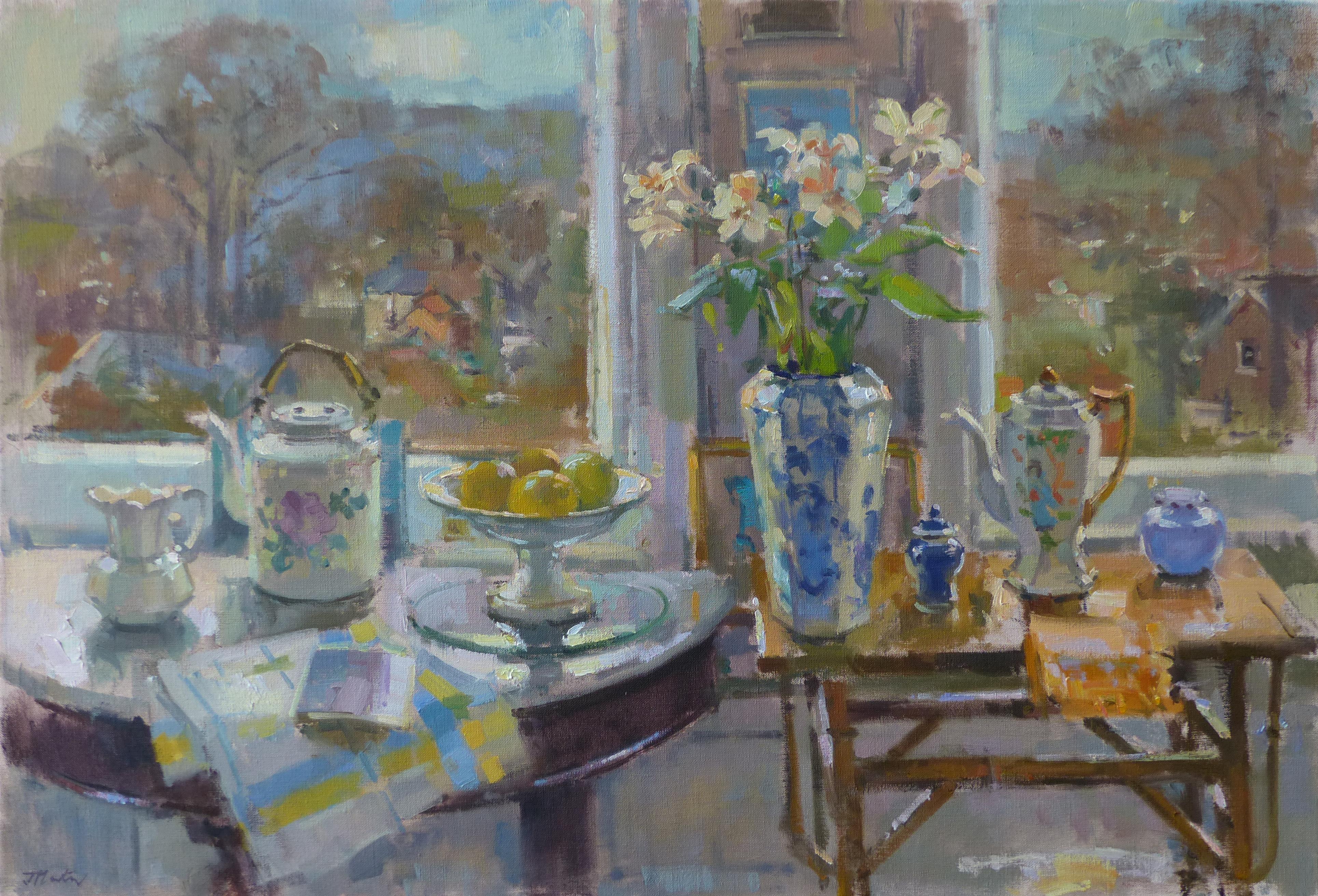 John D Martin RBA Abstract Painting - Autumn Studio- original impressionist floral painting- contemporary art