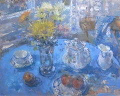 Blue Still Life - floral interior painting artwork contemporary impressionism 