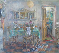 French Kitchen - original Summertime interior oil painting modern impressionism