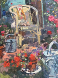 Rincón del jardinero - Pintura al óleo impresionista floral sobre lienzo- Original firmado
