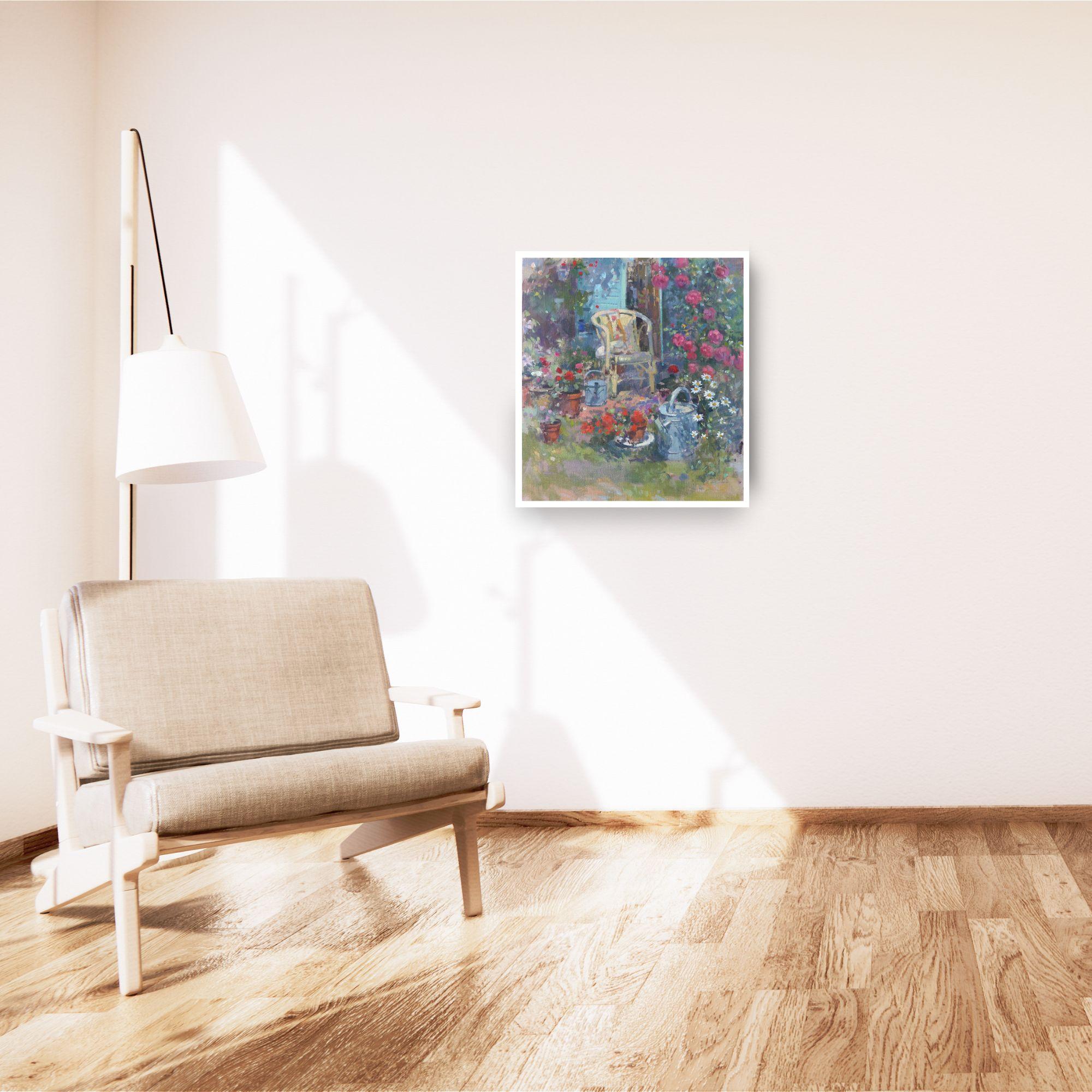 Gardeners' Corner – originales florales impressionistisches Ölgemälde in Blumenform – moderne Kunst – Painting von John D Martin RBA