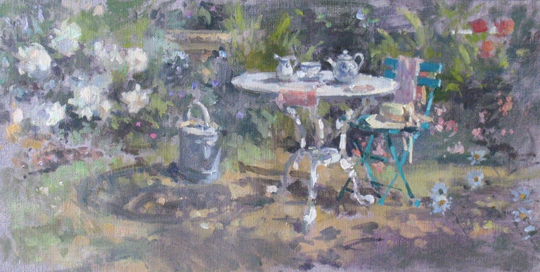 John D Martin Gardener S Tea Break Original Landscape Oil