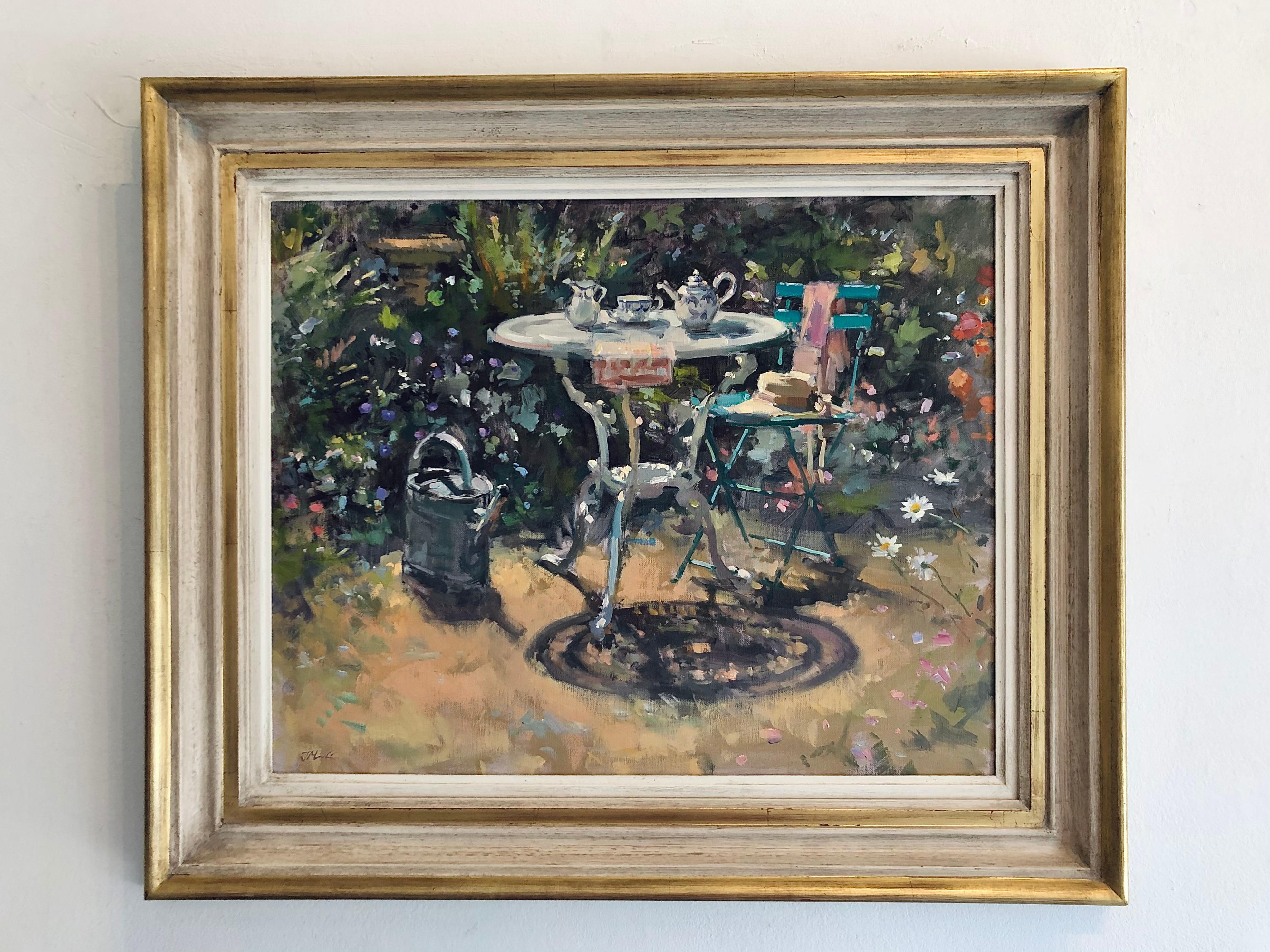 High Summer - figurative study garden house still life oil artwork impressionism - Painting by John D Martin RBA