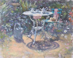 Antique High Summer - figurative study garden house still life oil artwork impressionism