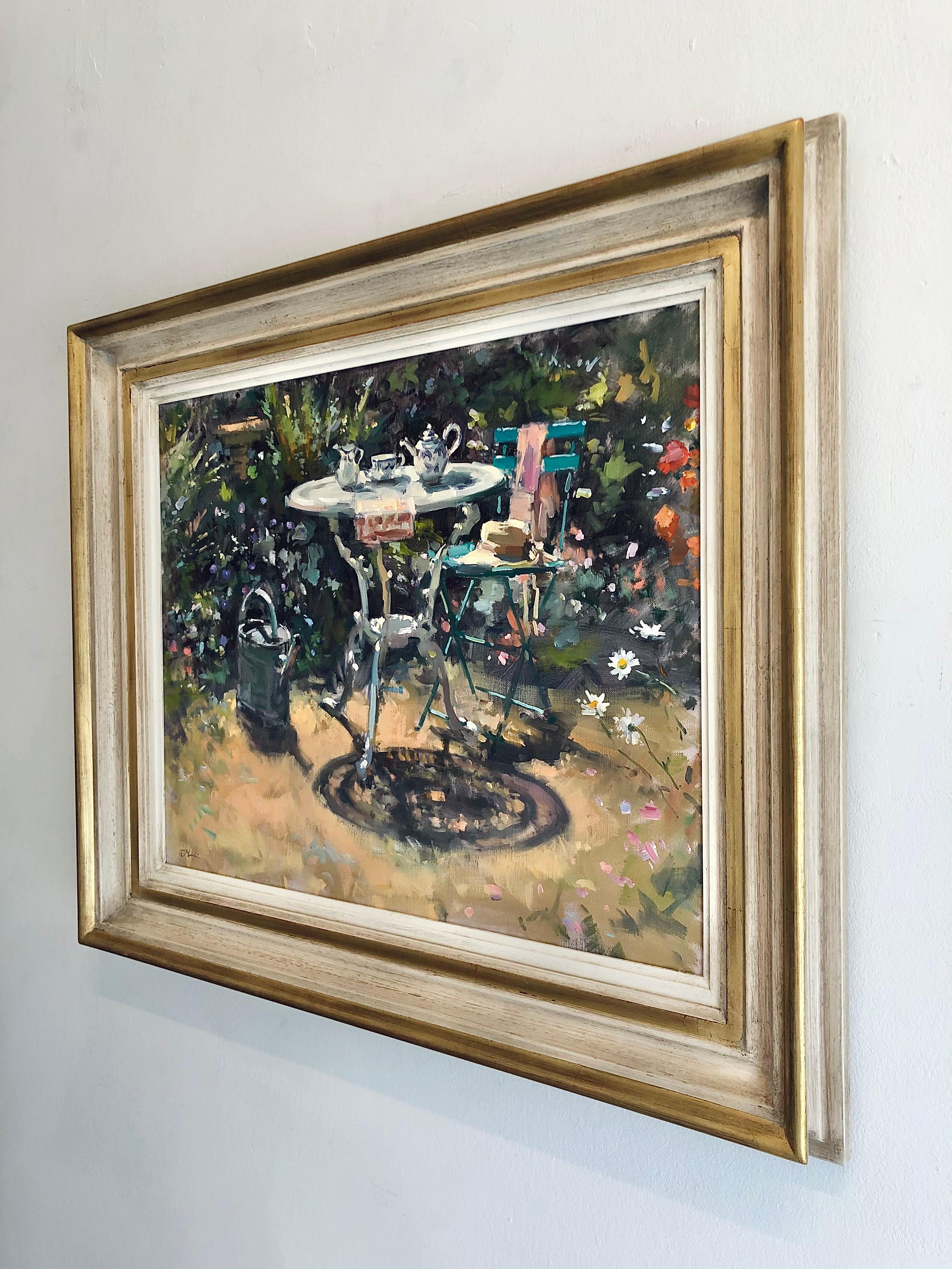 High Summer -  garden Original still life oil painting artwork impressionism - Impressionist Painting by John D Martin RBA