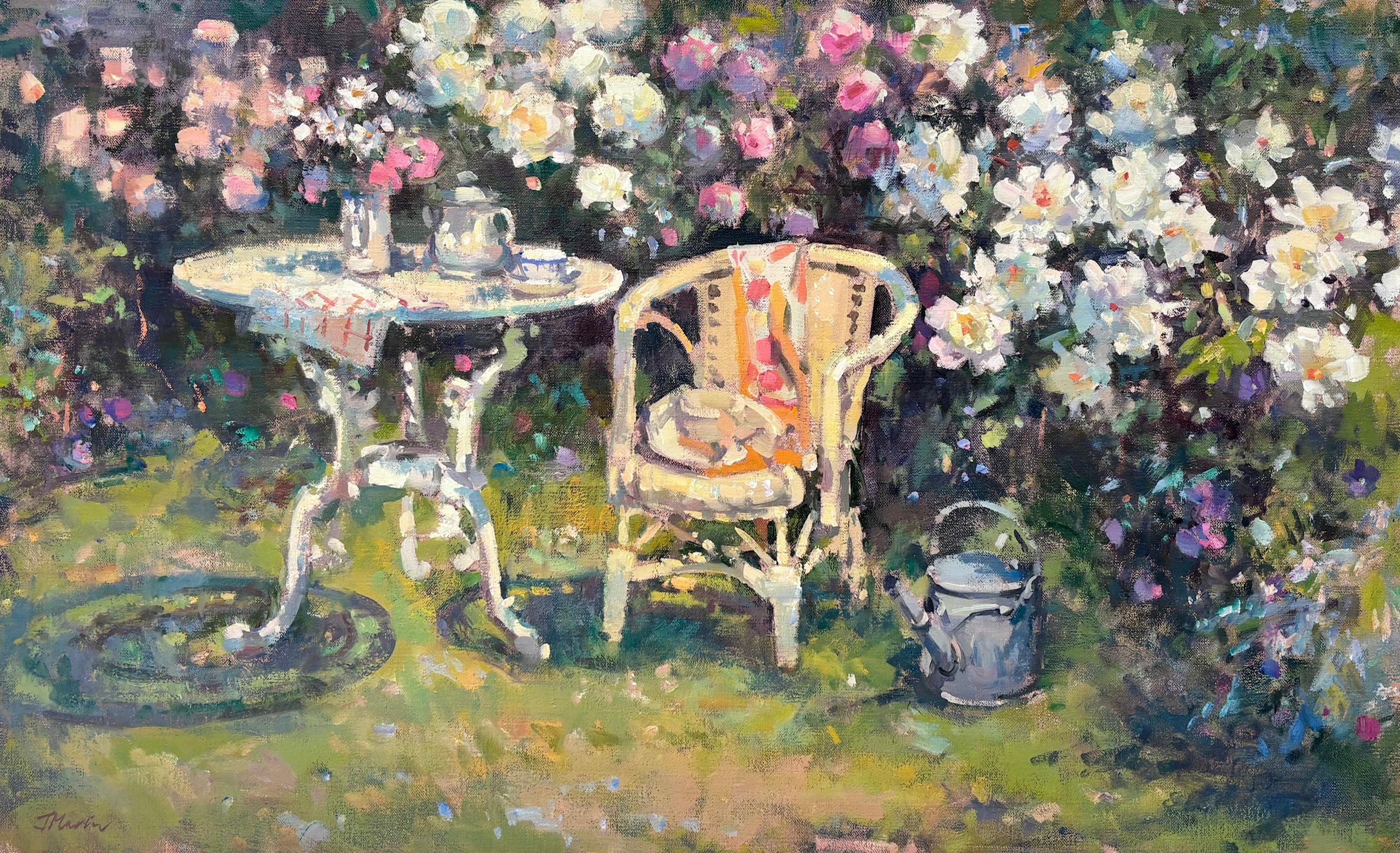 May Garden - dipinto floreale impressionista originale - opera d'arte contemporanea