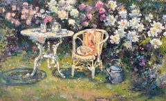 « May Garden » - peinture florale impressionniste originale - œuvre d'art contemporaine