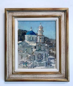 Pyrgos, Santorin – peinture à l'huile originale – œuvre d'art d'impressionnisme contemporain