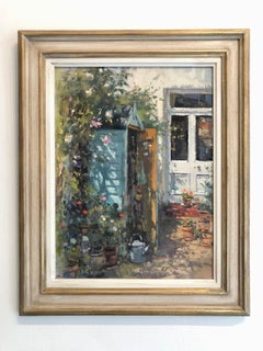 The First Nelly Moser - modern still life garden floral exterior oil painting