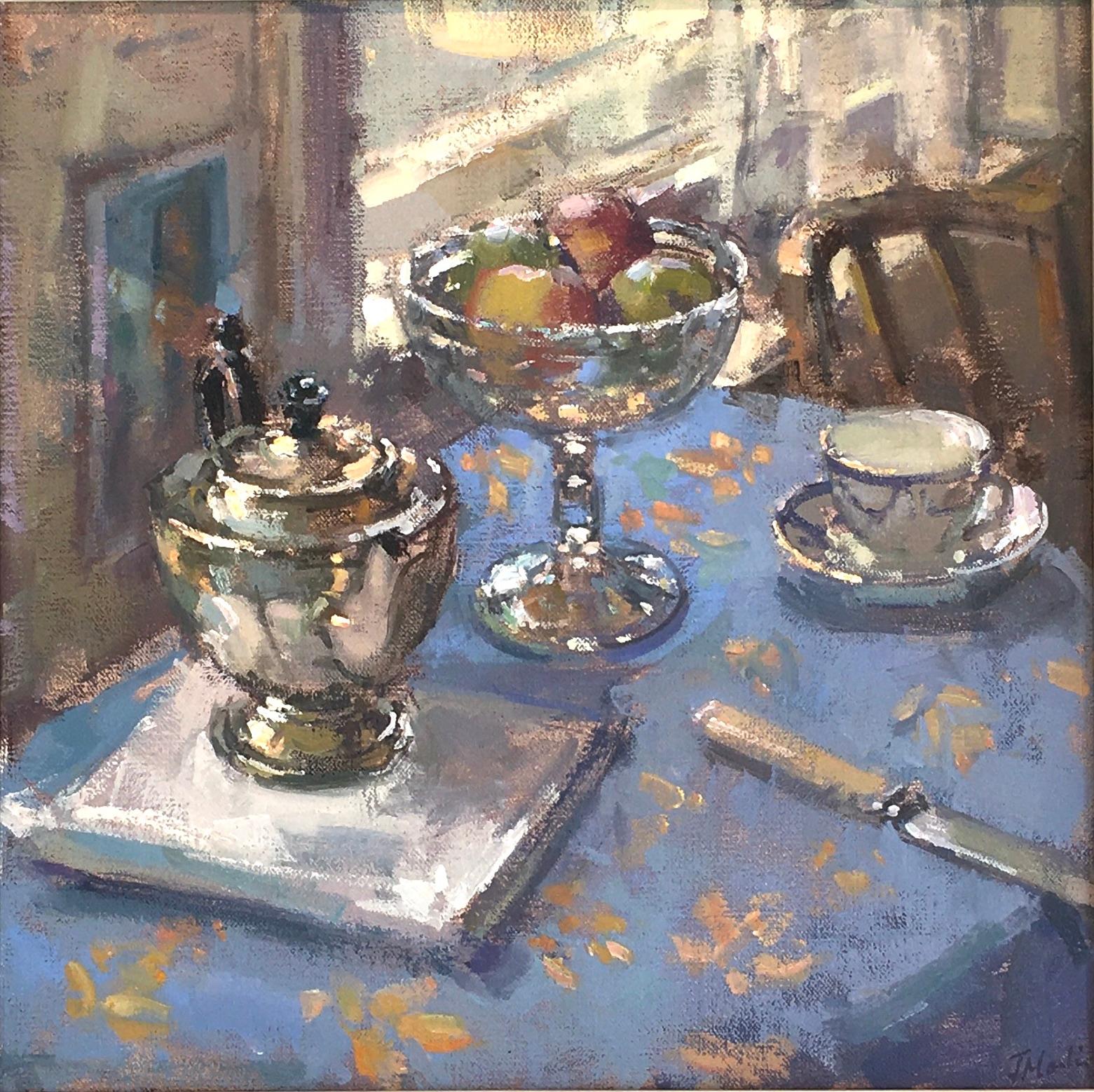 Time for Tea - Contemporary pastel floral impressionism oil painting modern art 