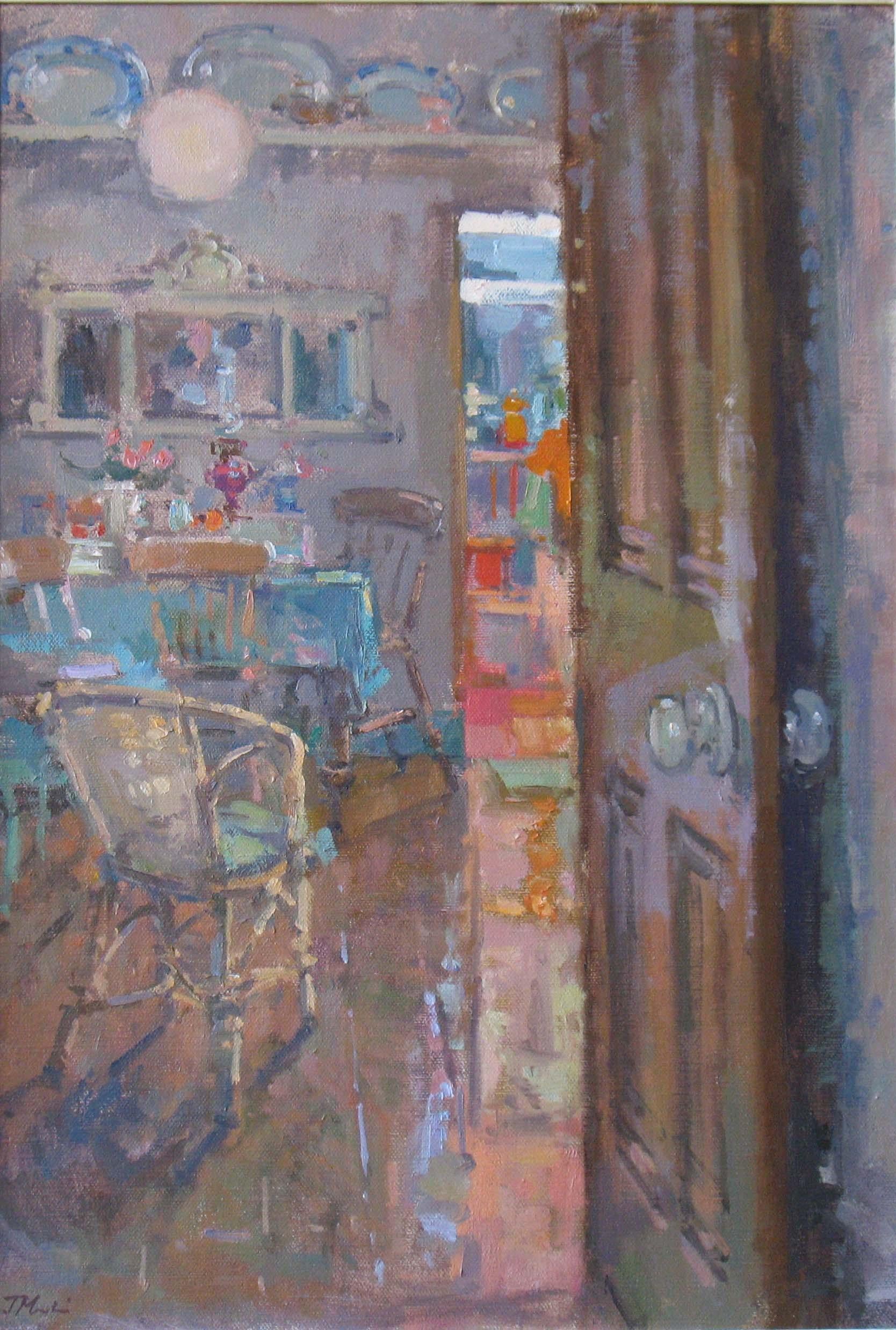 John D Martin RBA Landscape Painting - To the Kitchen  - original Impressionist oil painting modern interior artwork