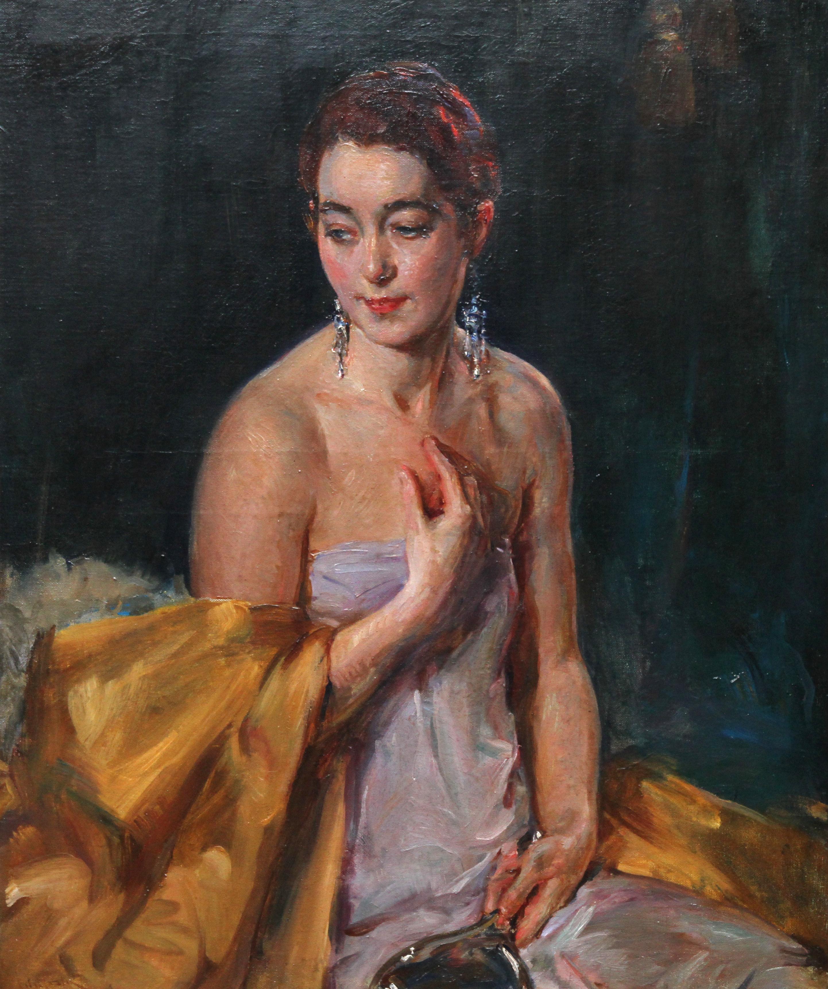 Portrait of Christine Bonnar the Artist's Wife - British Art Deco Oil Painting For Sale 11