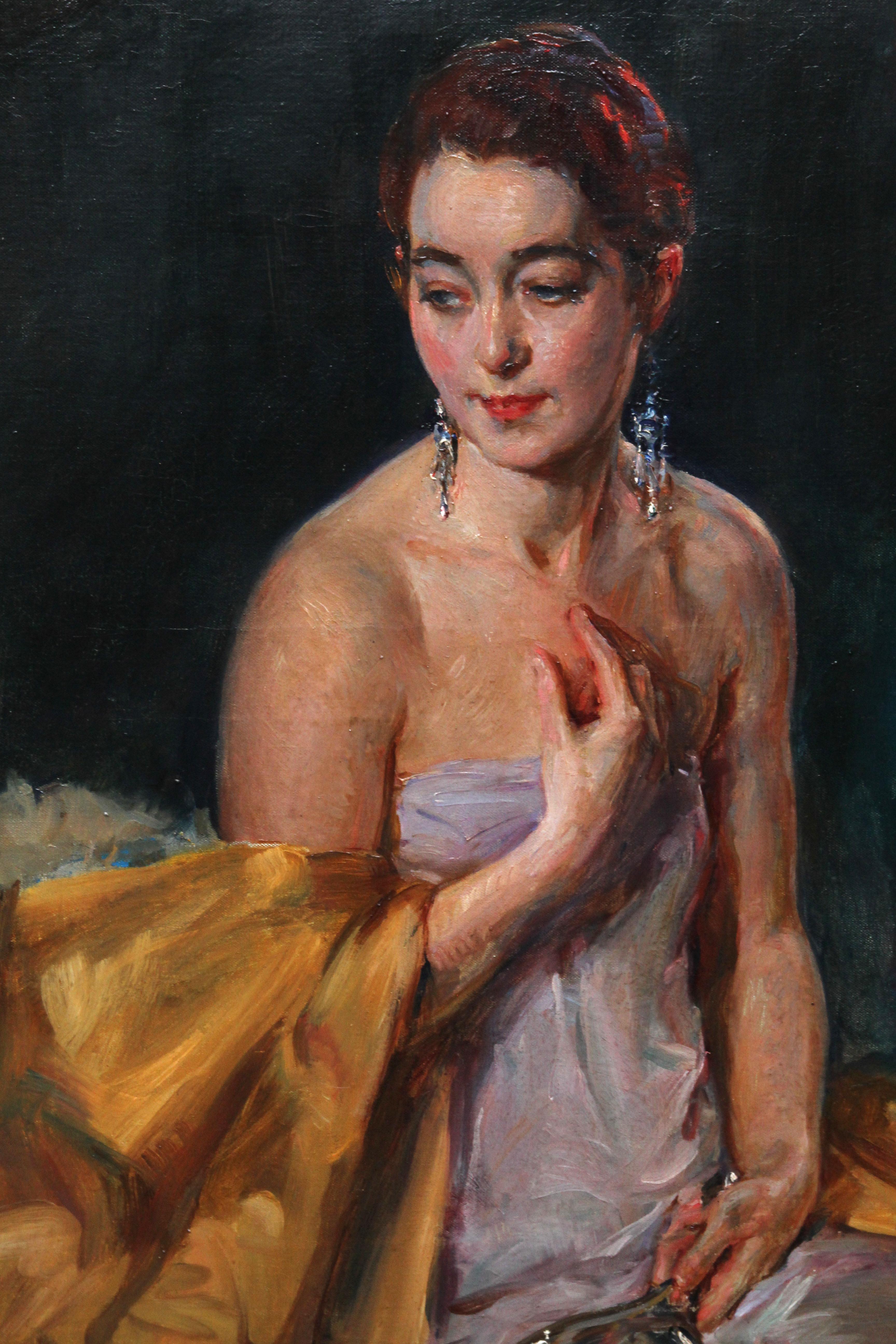 Portrait de Christine Bonnar, épouse de l'artiste - Peinture à l'huile Art déco britannique en vente 1