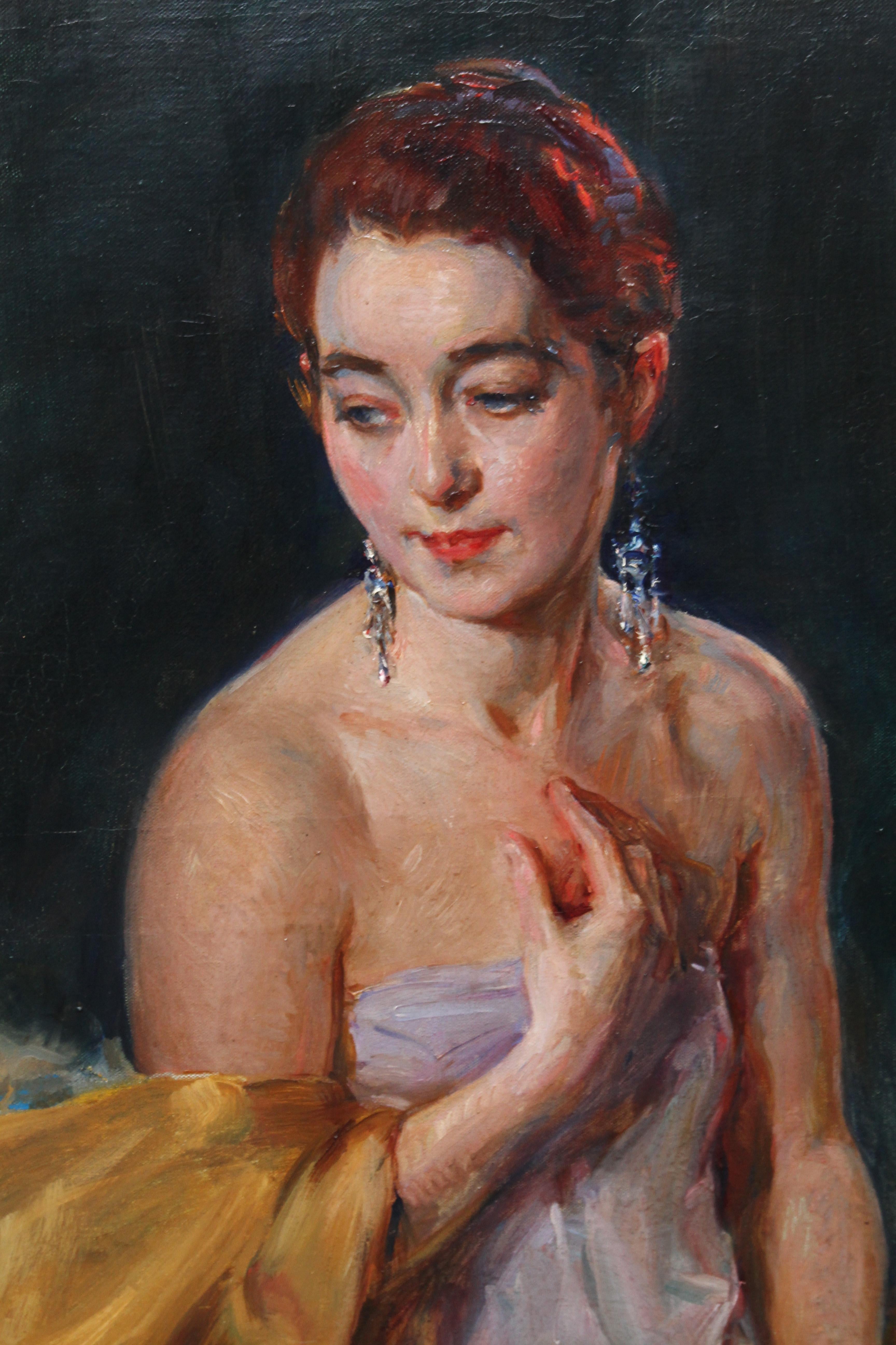 Portrait de Christine Bonnar, épouse de l'artiste - Peinture à l'huile Art déco britannique en vente 2