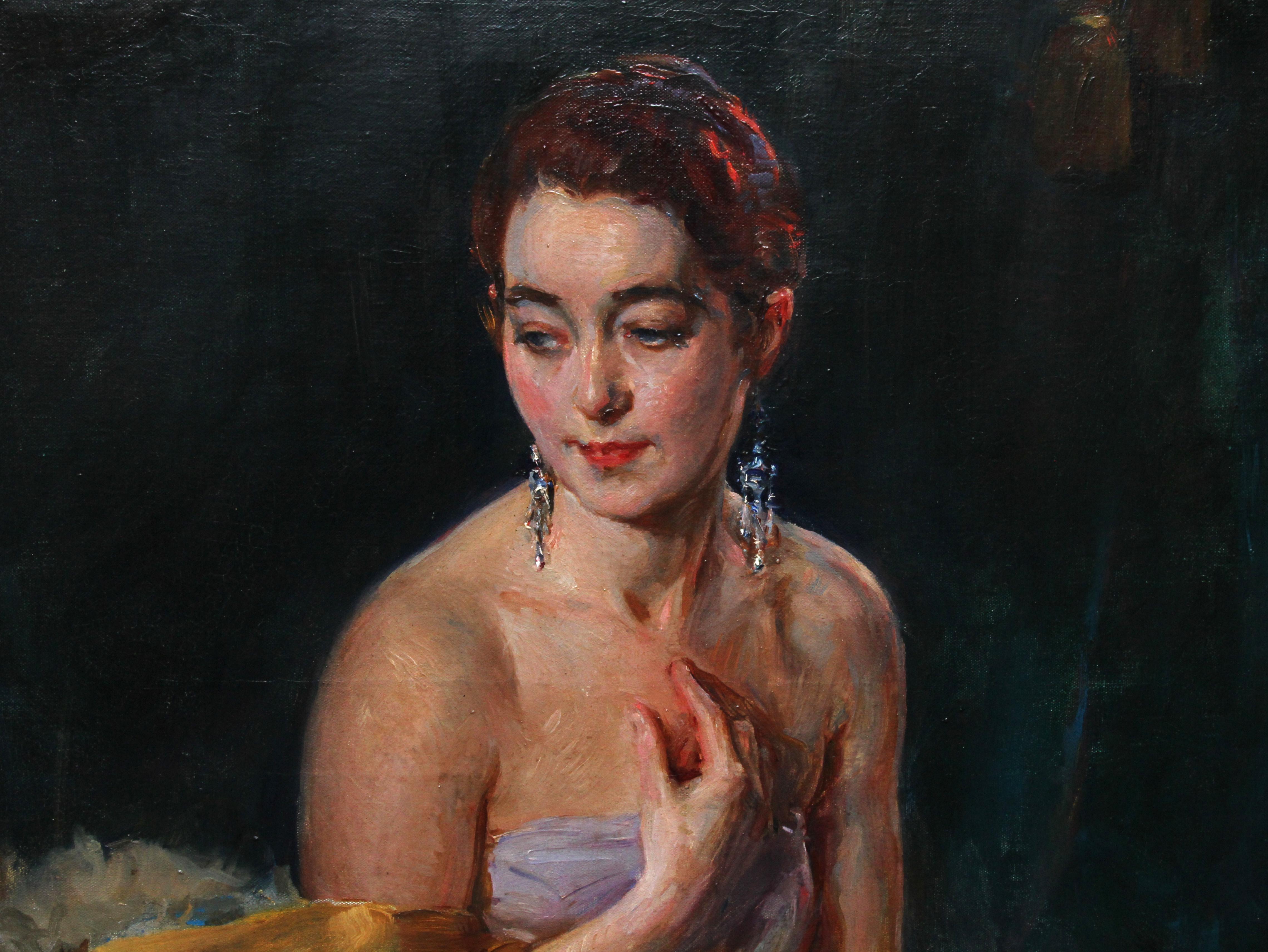 Portrait de Christine Bonnar, épouse de l'artiste - Peinture à l'huile Art déco britannique en vente 3