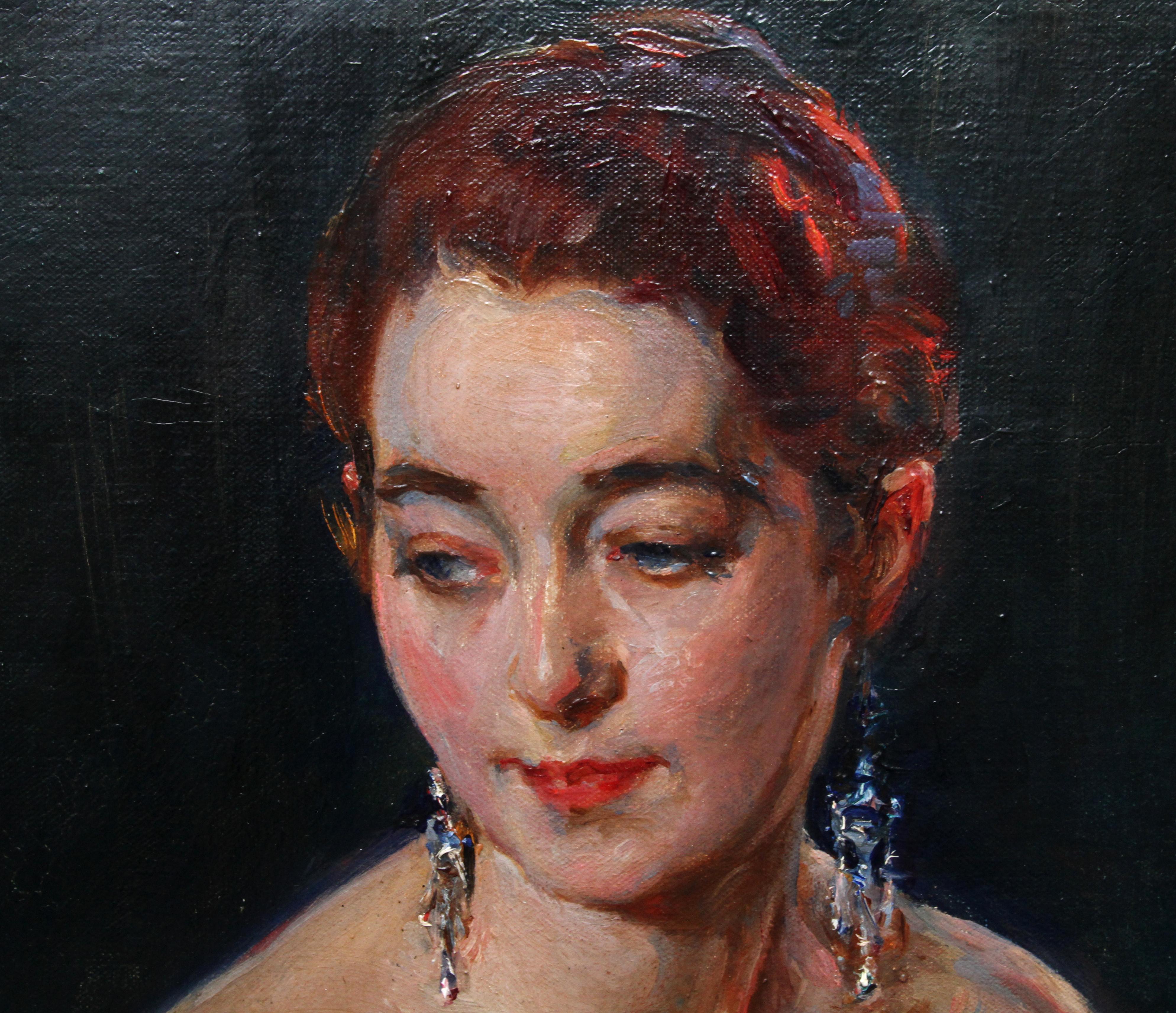 Portrait of Christine Bonnar the Artist's Wife - British Art Deco Oil Painting For Sale 2